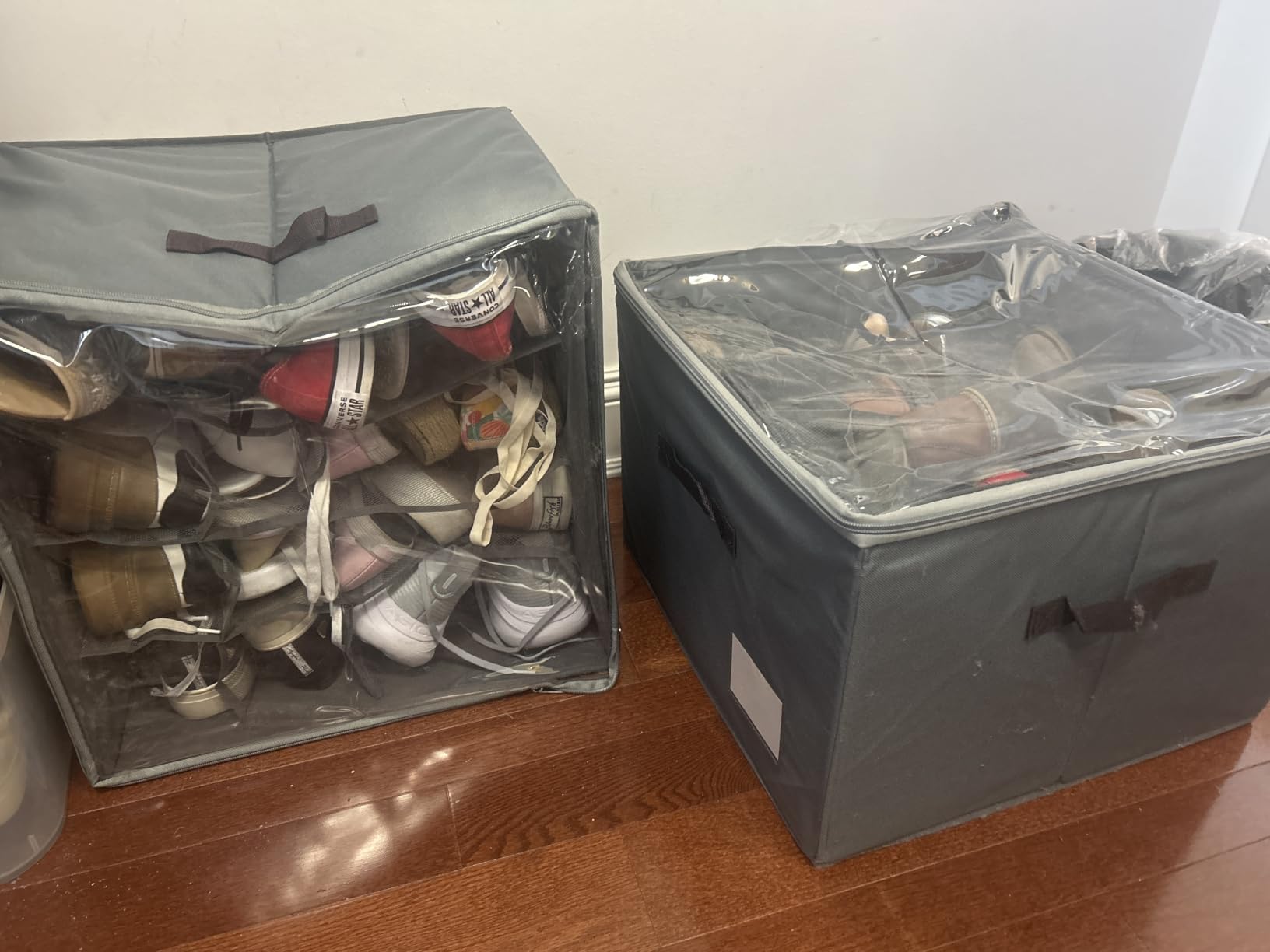 Shoe Organizer for Closet, 2 Pack Shoe Organizer with Transparent Cover and Sturdy Handles, Closet Shoe Storage for Sneakers Sandals Slippers, Fit 12-16 Pairs, Gray customer photo 1