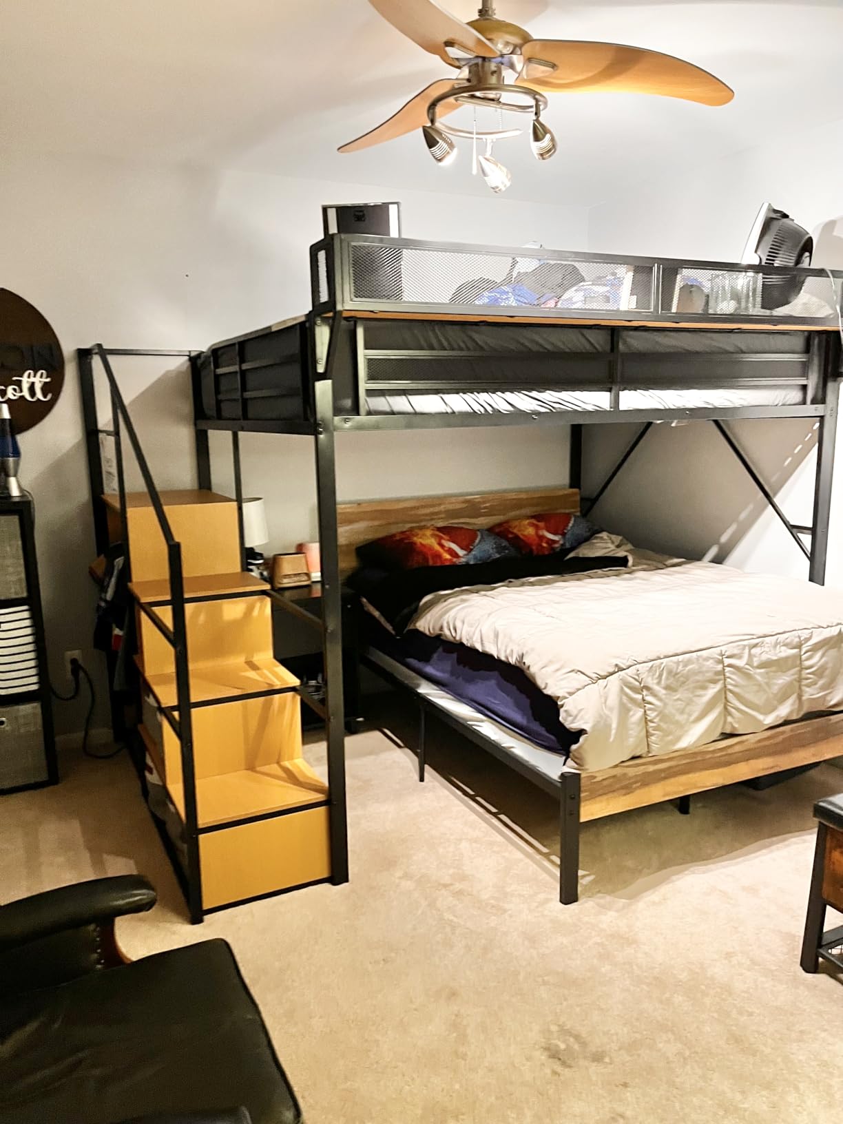 Mirightone Full Size Loft Bed with Stairs and Storage, Metal Loft Bed Frame with Bedside Shelf and Large Under-Bed Space, Heavy-Duty Bed for Adults Teens and Kids, Convertible Staircase, Black customer photo 1