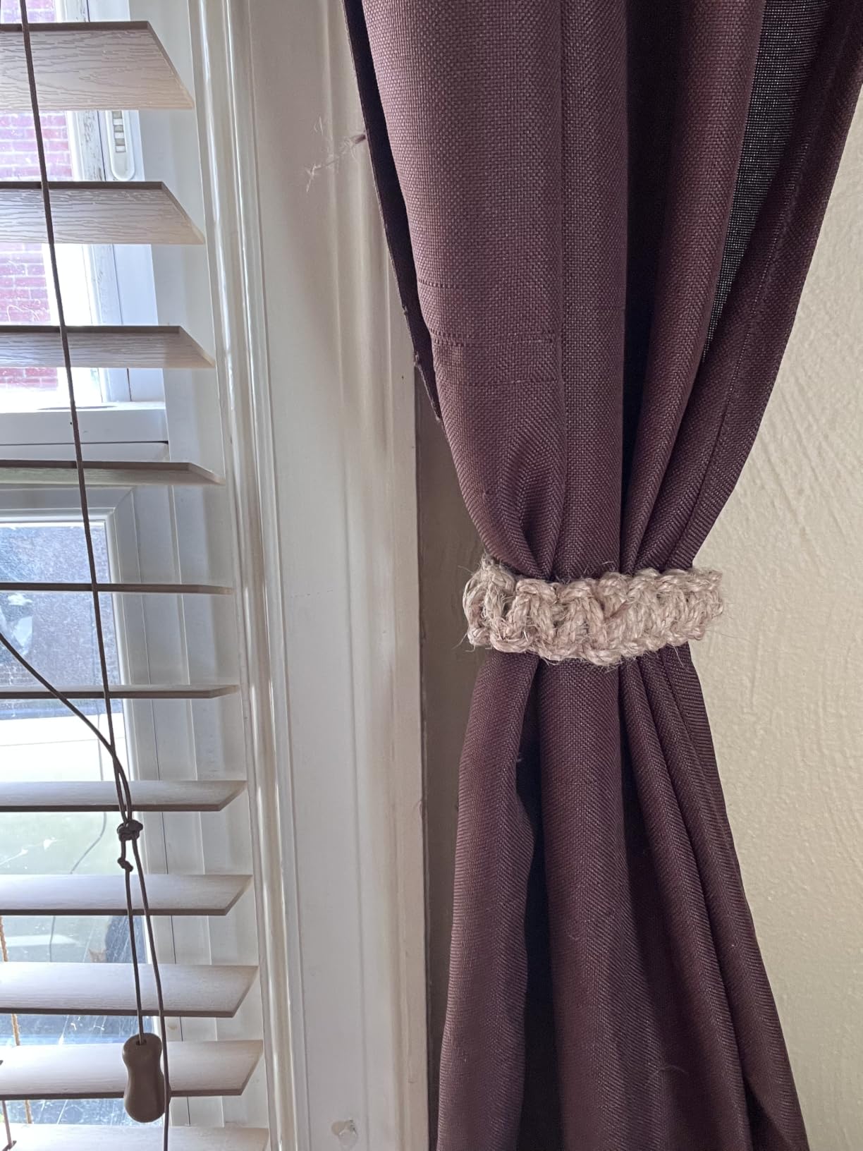 4 Pack Braided Curtain Tiebacks Boho Elegant Rustic Curtain Holdbacks Tie Backs Holders Set Simple Light Weight Drapes Decorative Accessories Handmade for Home Office Bedroom Window (4, Linen) customer photo 1