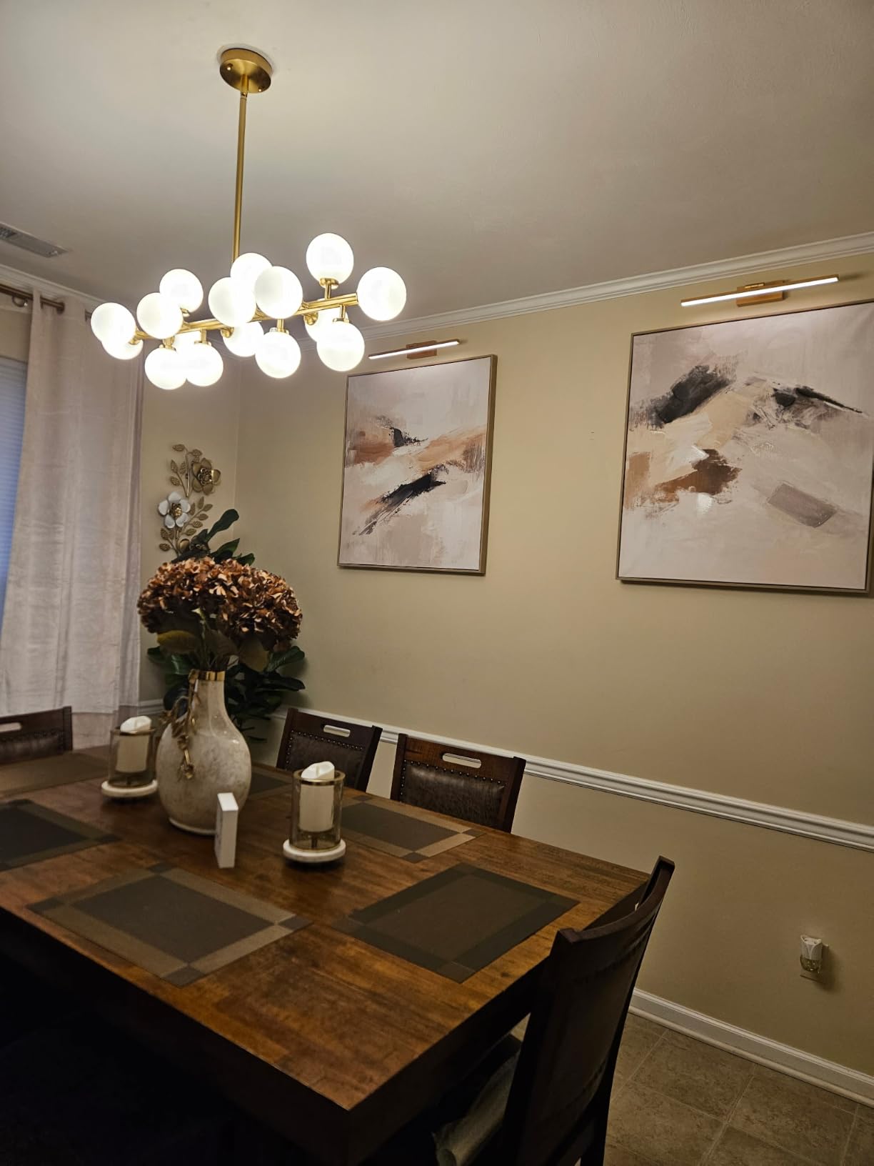 Mid Century Modern Sputnik Chandelier,16-Light Dining Room Light Fixture | Globe Milk Glass Dining Room Chandeliers over Table,Gold Brass Linear Sputnik Ceiling Light,Pendant Lighting Kitchen Island customer photo 1