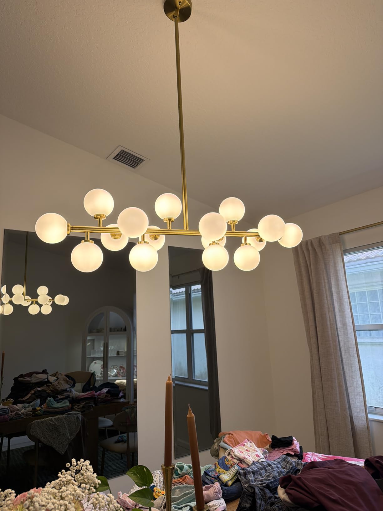 Mid Century Modern Sputnik Chandelier,16-Light Dining Room Light Fixture | Globe Milk Glass Dining Room Chandeliers over Table,Gold Brass Linear Sputnik Ceiling Light,Pendant Lighting Kitchen Island customer photo 2