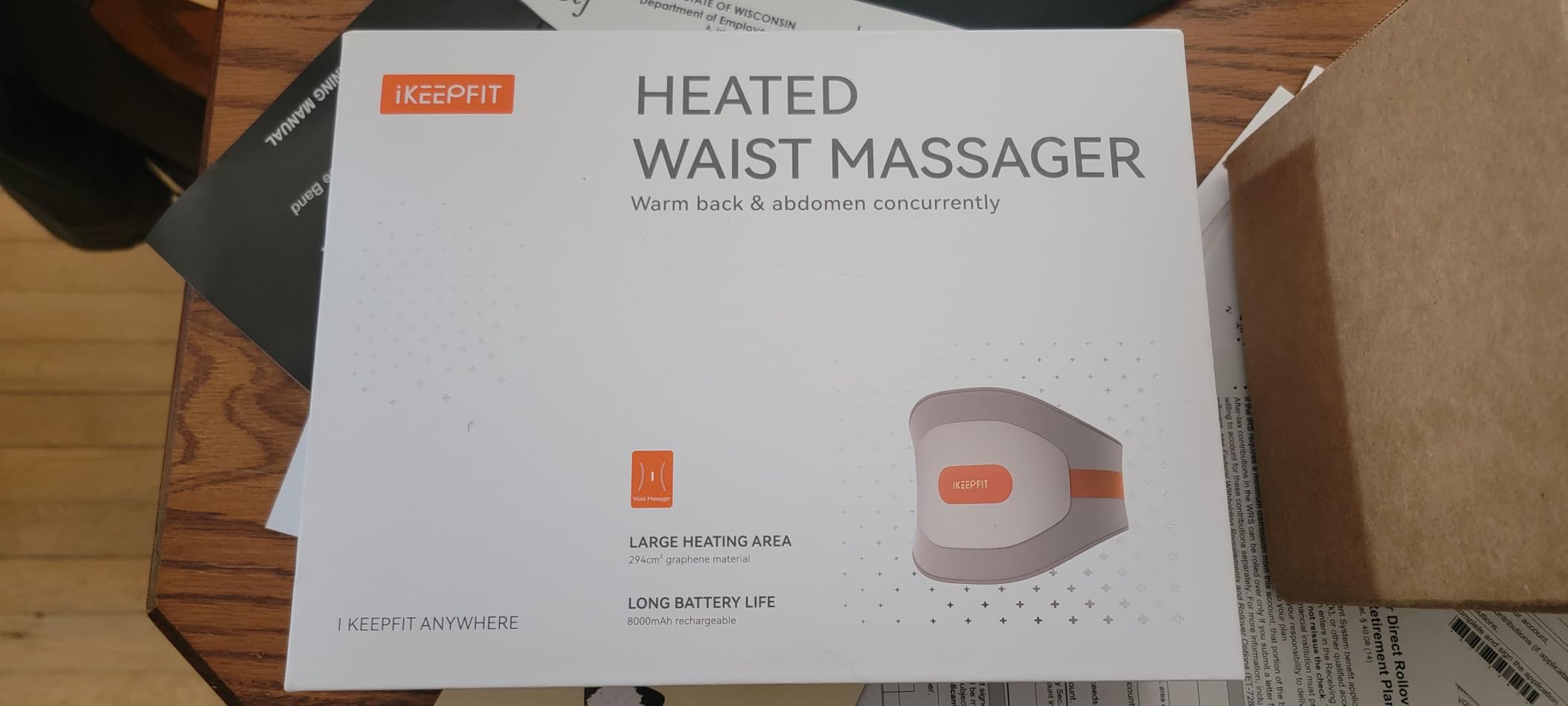 IKEEPFIT Portable Heating Pad for Back, Cordless Wearable Heat Belt with Massager for Lower Back Pain Relief, Battery Powered 8000 mAh Rechargeable, MAXwarm 3.0, Gift for Women Men 90-310 lbs customer photo 2