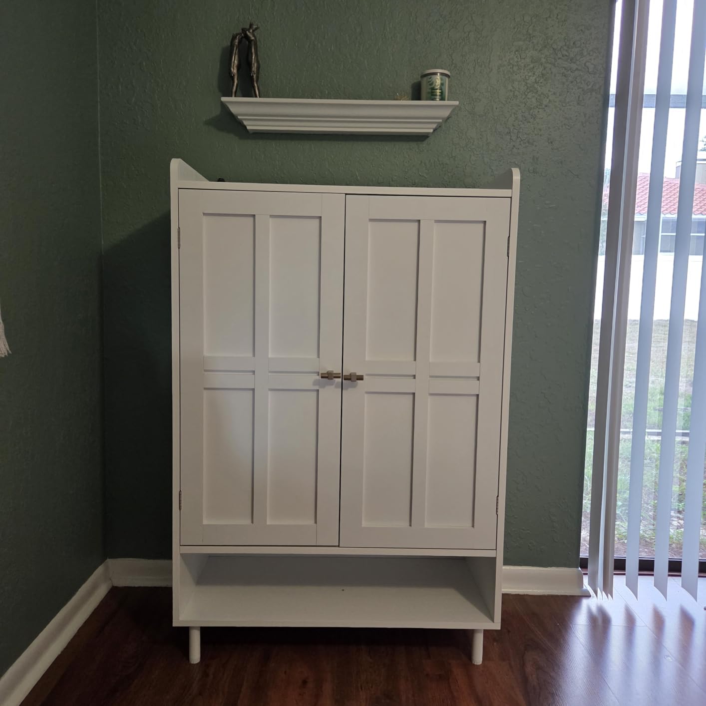 Shoe Cabinet with Cross Molding Doors, 6-Tier Storage, White | 45'' Tall Shoe Storage Organizer with 3 Adjustable Shelves & Metal Legs, Freestanding Wood Shoe Rack for Entryway, Front Door customer photo 1