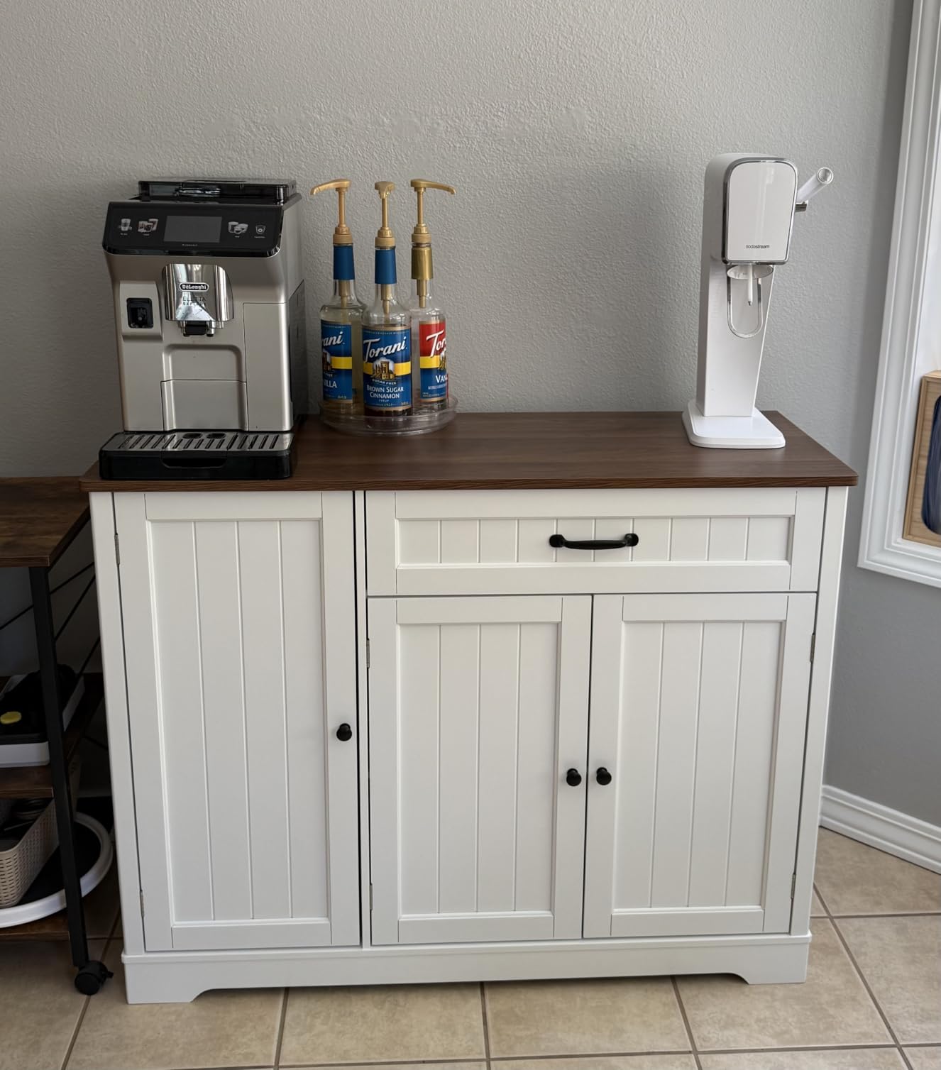 Gizoon Kitchen Coffee Bar Cabinet with Storage Kitchen Sideboard Buffet Cabinet with Drawers, Short Pantry with Door and Shelves for Bathroom and Living Room, White and Rustic customer photo 1