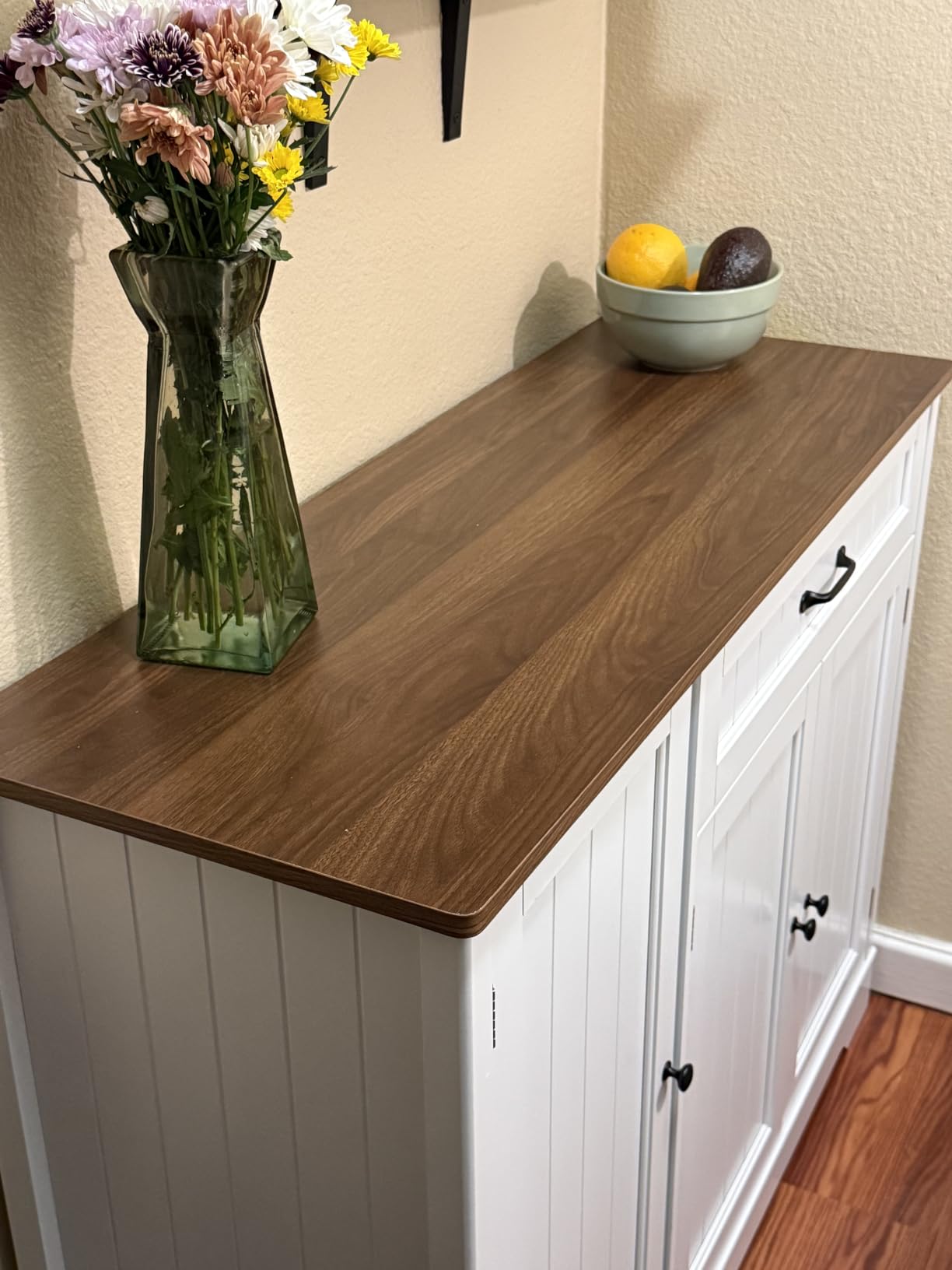 Gizoon Kitchen Coffee Bar Cabinet with Storage Kitchen Sideboard Buffet Cabinet with Drawers, Short Pantry with Door and Shelves for Bathroom and Living Room, White and Rustic customer photo 2