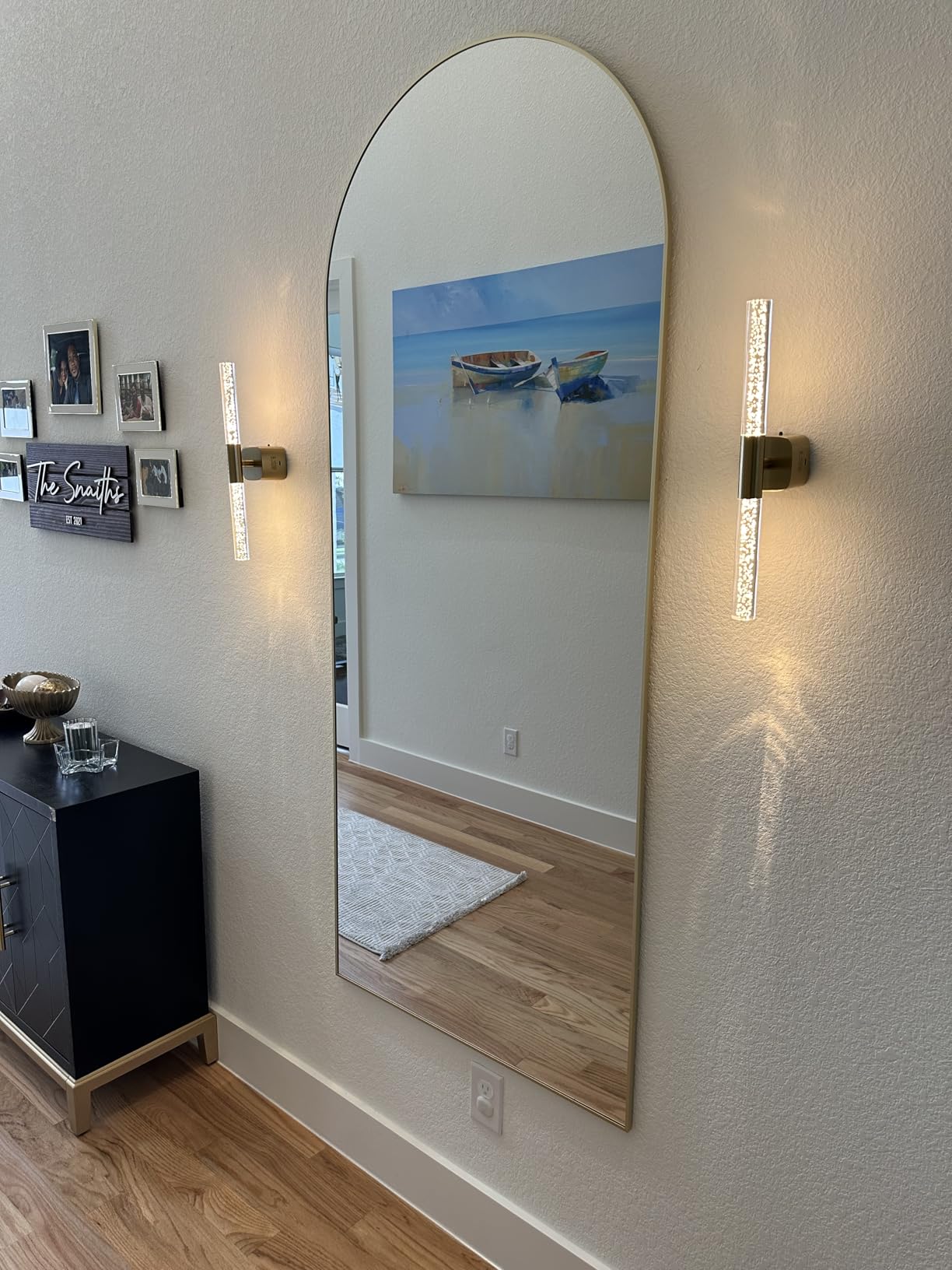 KOMCOTE Full Length Floor Mirror, 91x46 Inch Oversized Arched Standing Mirror in Black customer photo 2