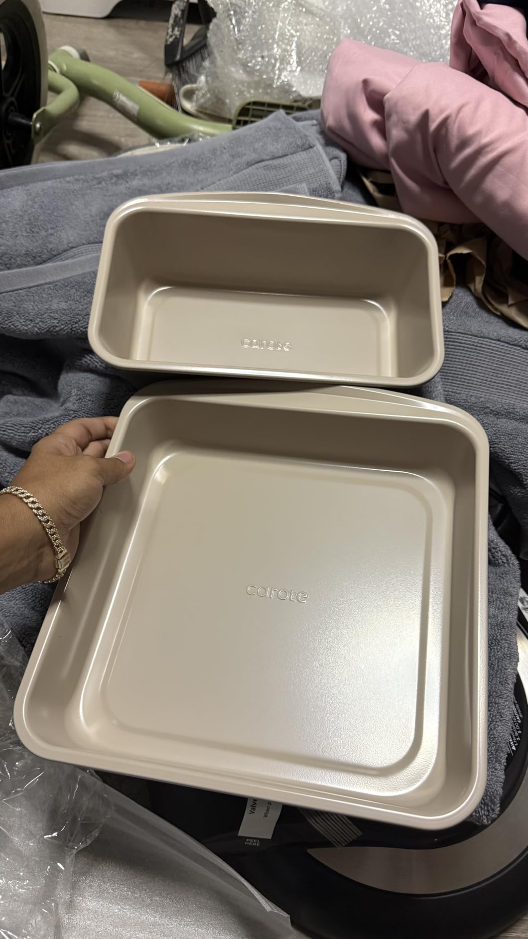 CAROTE 7-Piece Baking Pans Set, Nonstick Bakeware Sets, Gray & Blue, Cookie Sheets, Muffin, Bread, Cake, Loaf, Roasting Pan, Easy-Release, Oven Safe Up to 446F, PFAS-Free, Stackable customer photo 1