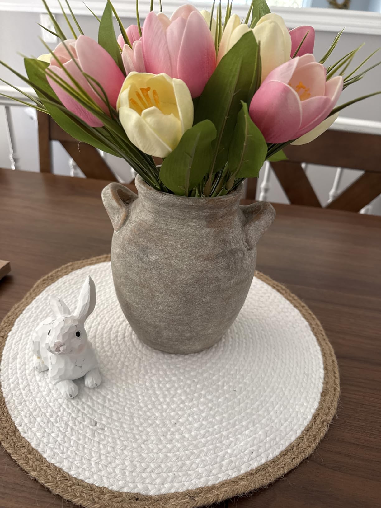 Vanselia Ceramic Flower Vase Home Decor - Farmhouse Table Vases with Handle Living Room Decoration Vintage Decorative Aesthetic for Shelf Coffee Dining Desk House Bookshelf Fireplace (7.1