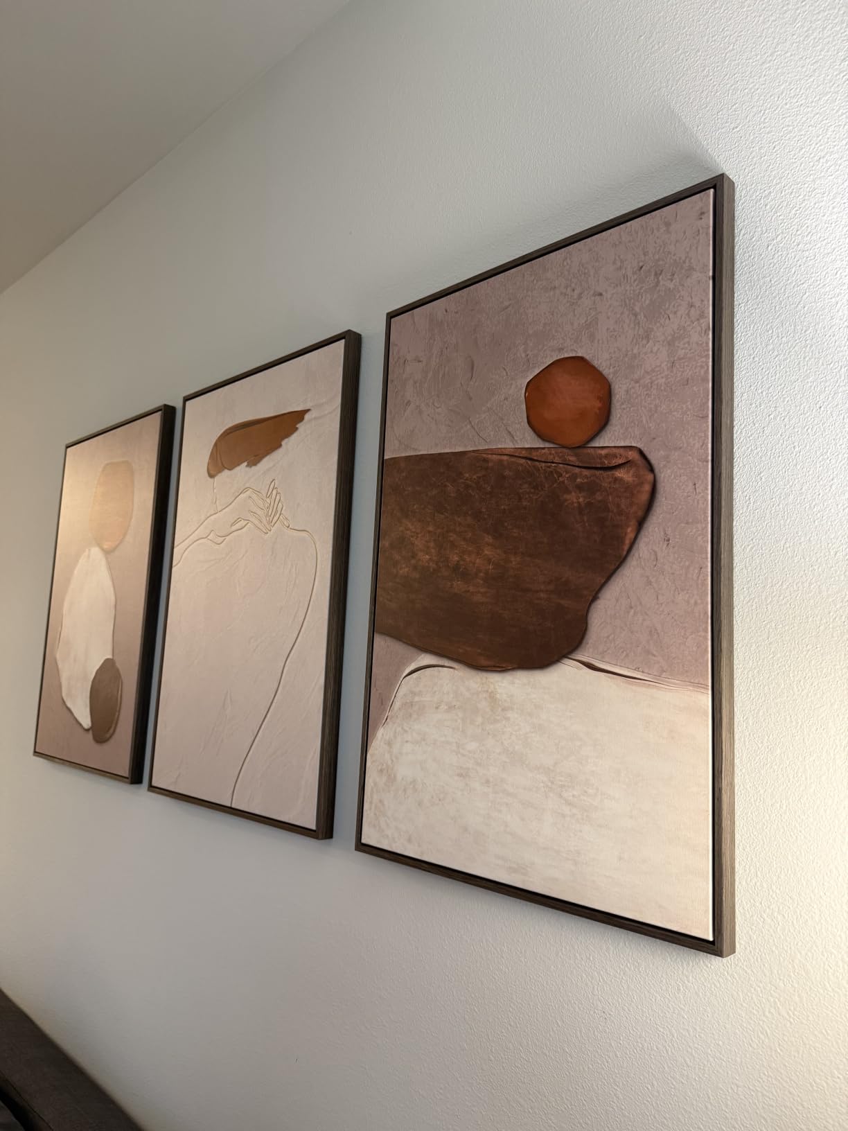 Large Framed Neutral Abstract Wall Art, 3 Piece Modern Canvas Prints Paintings Artwork for Walls, Minimalist Black Beige Pictures for Living Room Hallway Dining Room Bedroom Wall Decor - Total 30x60 In customer photo 2