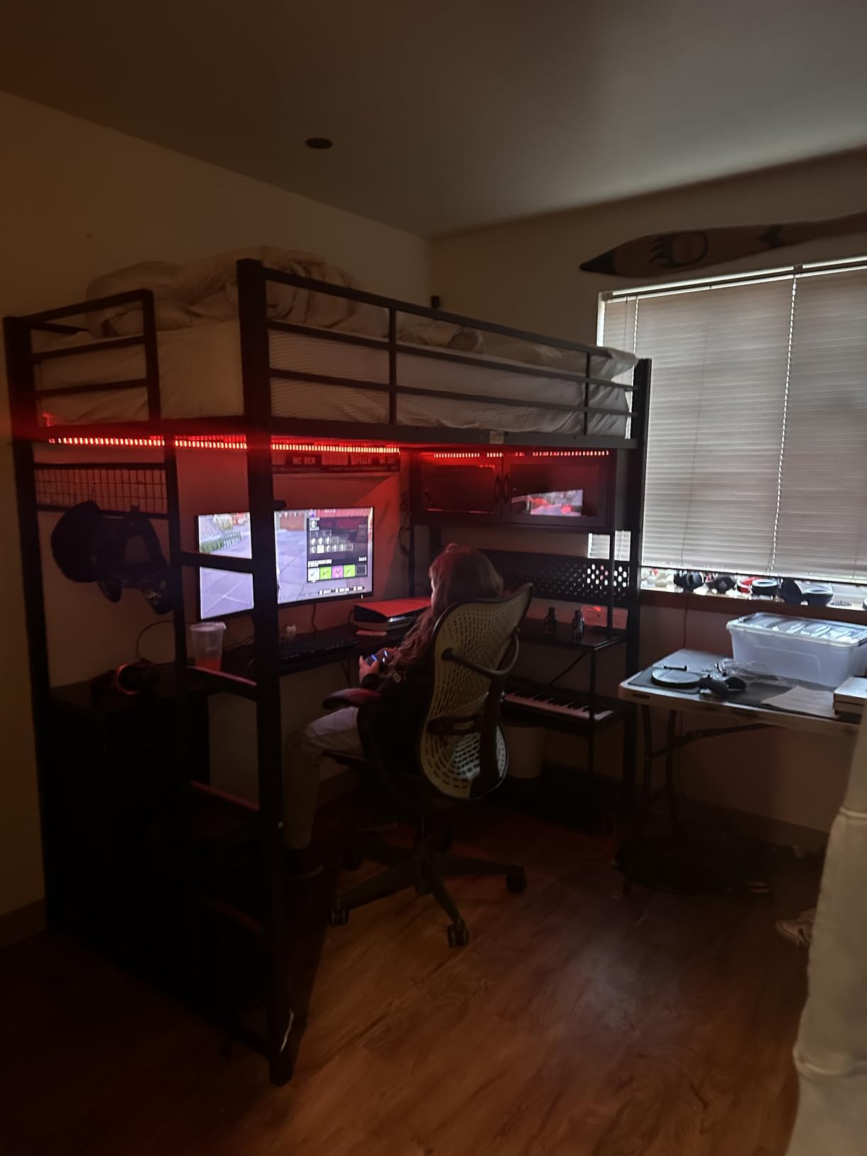 ADORNEVE Twin Size Loft Bed with Gaming Desk, RGB Hutch, Black | Expanded Safety Power Outlet, 3 Drawers, Shelves & Pegboard, Metal Loft Bed Frame with RGB Light, Space Saving for Teens customer photo 1