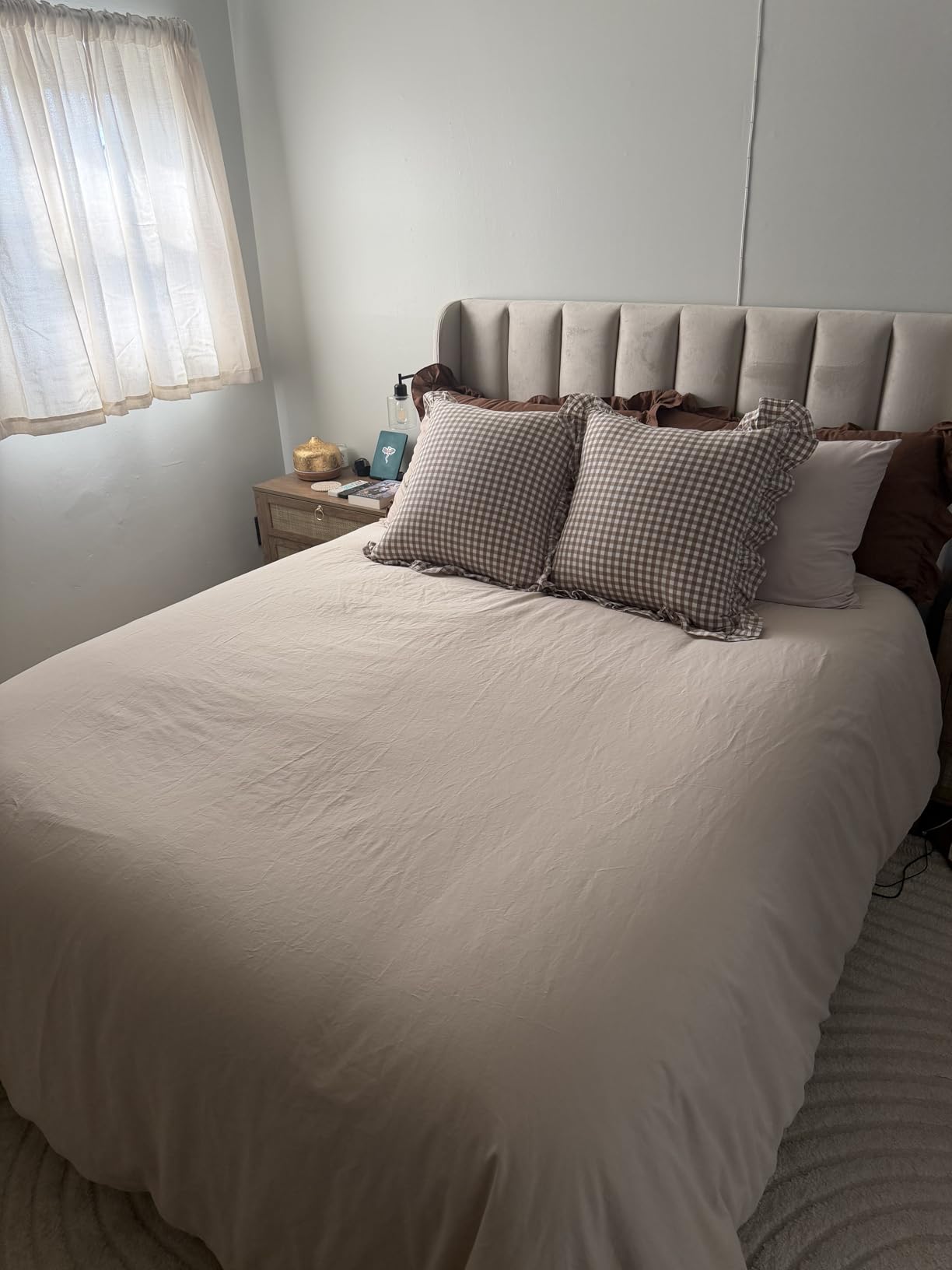 Bedsure 100% Organic Cotton Queen Duvet Cover Set, Charcoal Grey, 90