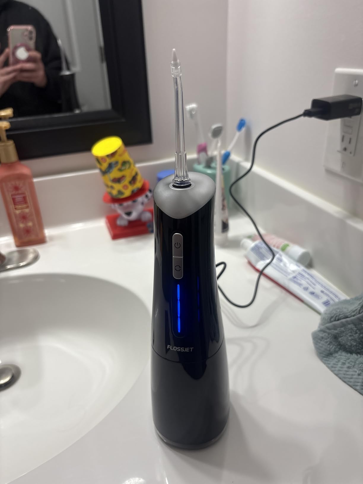 COSLUS ADA Accepted C50 Portable Water Flosser for Teeth: 4 Modes & 5 Intensity Levels Professional Electric Dental Pick for Sensitive Gums, Braces & Orthodontic - Cordless for Travel Use, BPA-Free customer photo 1