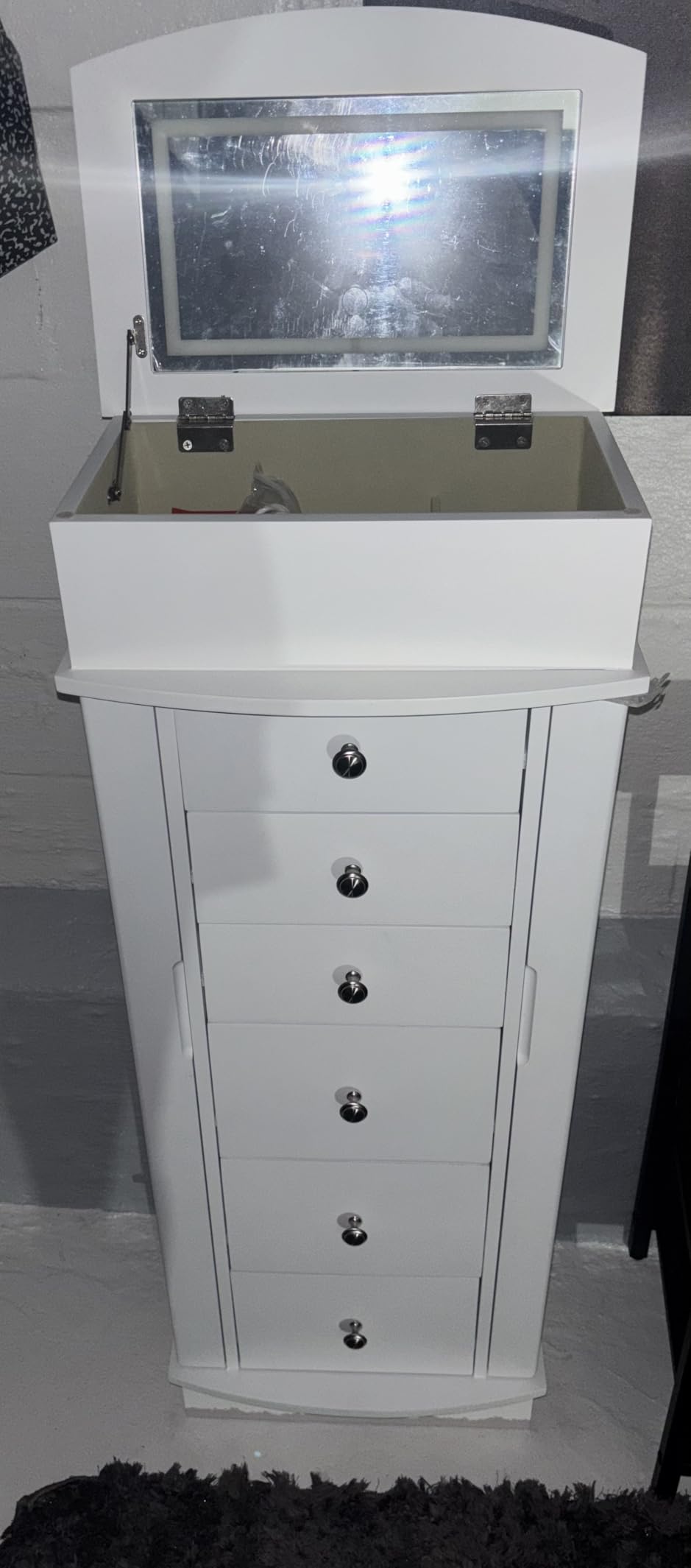 IRONCK Jewelry Cabinet with LED Mirror and 6 Drawers, Jewelry Armoire Cabinet Standing with Necklace Hooks & Anti-Tarnish Lining, Standing Jewelry Box, Gift for Women, White customer photo 2