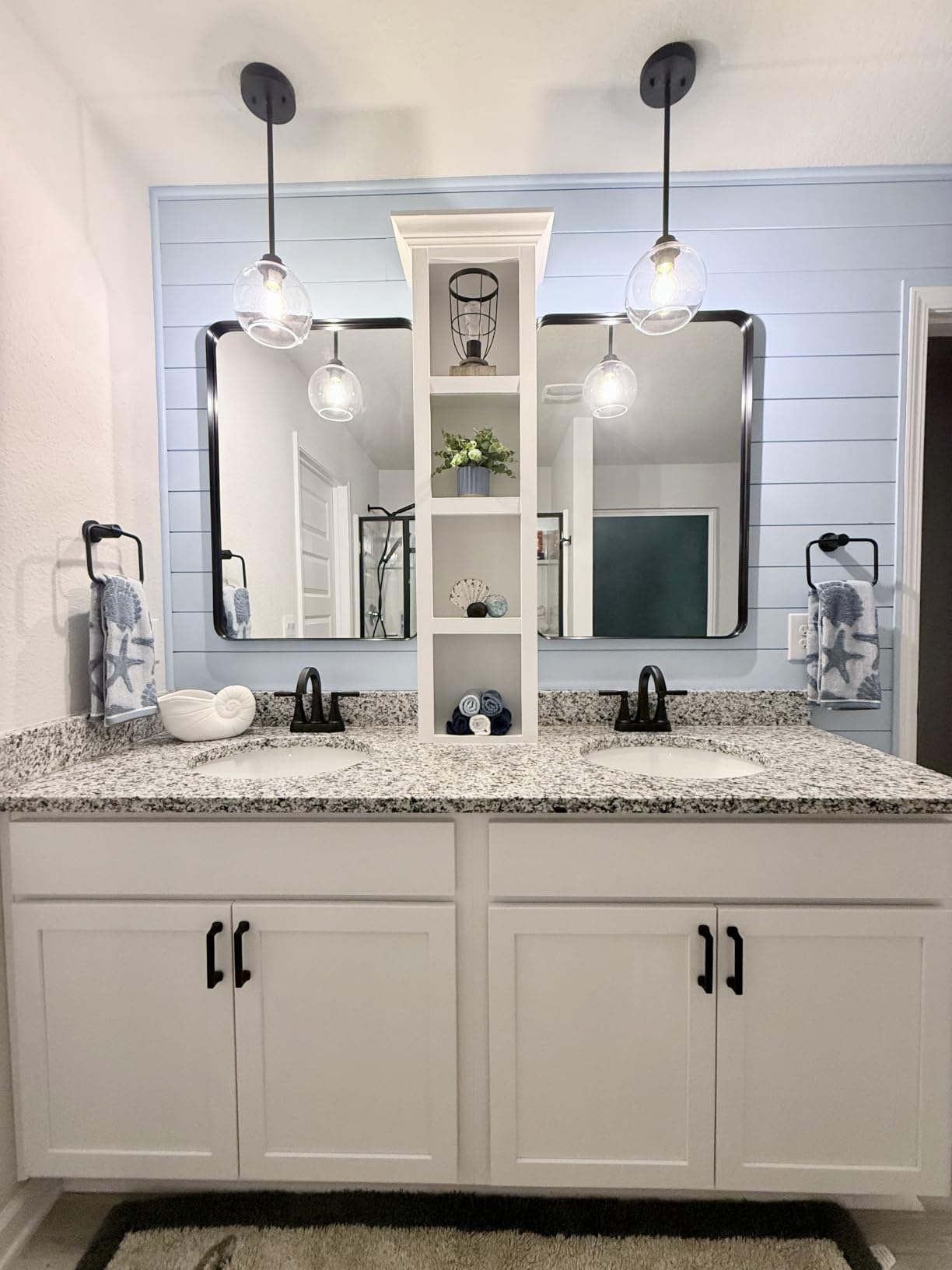 EDISHINE Modern Pendant Lights Kitchen Island 2 Pack, Hanging Light Fixture with Clear Glass Globe Shade, Hardwired Matte Black Adjustable Metal Rod for Bathroom, Dining Room, Bedroom customer photo 1
