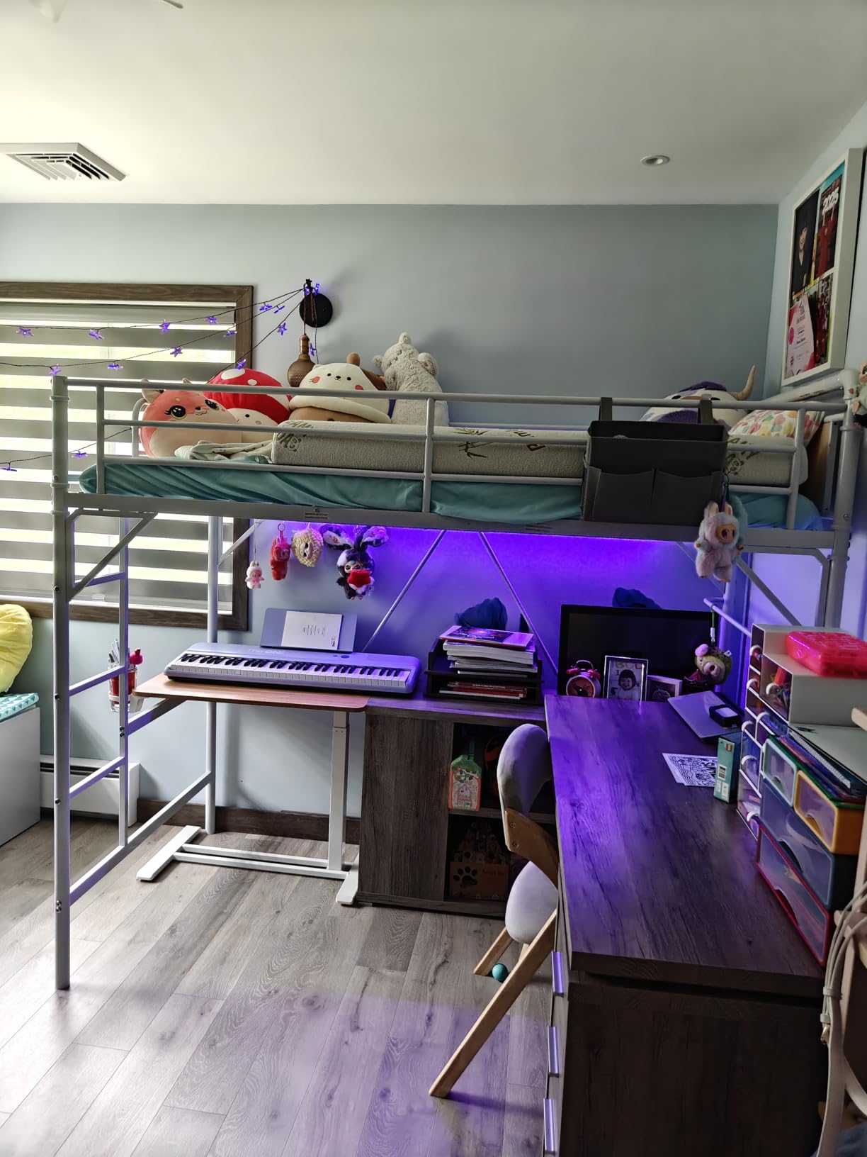 Twin Size Loft Bed with LED Lights and Charging Station, Industrial Heavy Duty Metal Loft Bed Frame with Ladder and Guardrail for Kids Adults, Small Space Saving Design for Bedroom Dorm, Vintage Brown customer photo 2