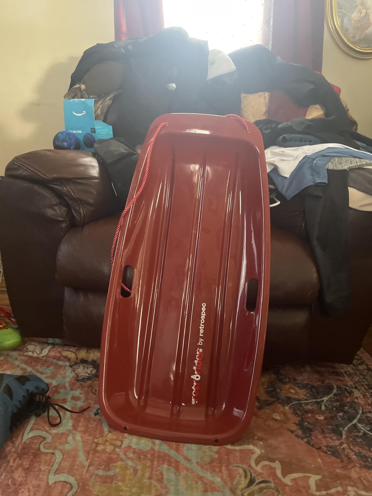 Retrospec Retrorider Plastic Snow Sled - Toboggan Style with Pull Rope, Cold-Resistant Coating, and Hard Bottom for Smooth Downhill Rides - Available for Kids and Adults customer photo 1
