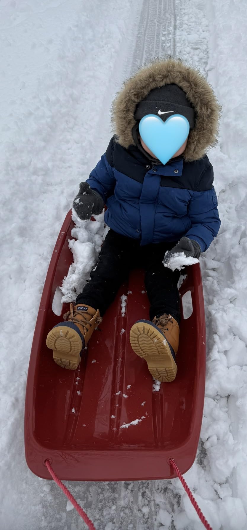 Retrospec Retrorider Plastic Snow Sled - Toboggan Style with Pull Rope, Cold-Resistant Coating, and Hard Bottom for Smooth Downhill Rides - Available for Kids and Adults customer photo 2