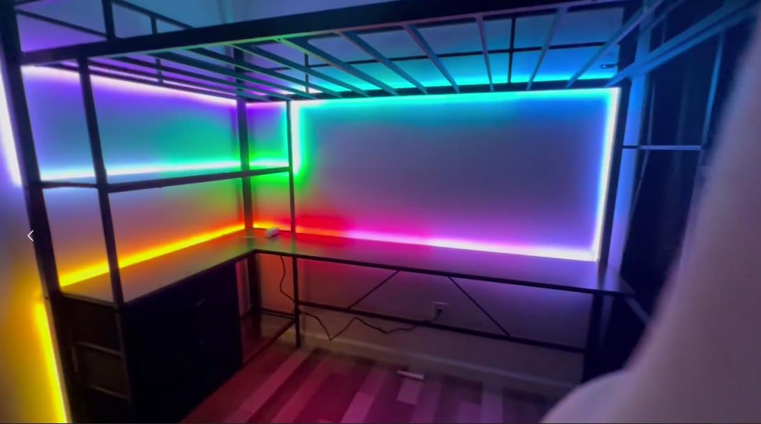 DICTAC Loft Bed Full Size with U-Shaped Desk,7 Storage Drawers and Charging Station,Metal Full Loft Bed with Led Lights and 2-tier Storage Shelves,loft full bed with Safety Guardrail and Ladders,White customer photo 2