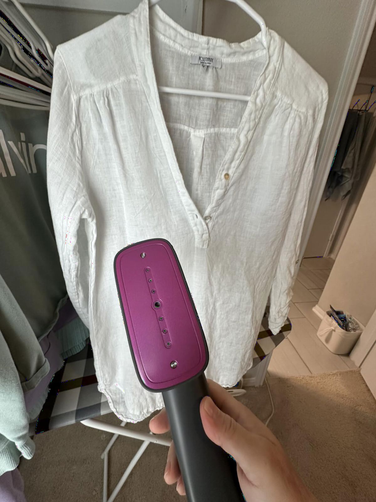OGHom Steamer for Clothes, 110-240V Travel Steamer & Iron 2 in 1, 1000W Powerful Steam, Portable Handheld Garment Wrinkle Remover, 30s Fast Heat-Up with Dry & 2-Steam Control, for Global & Europe customer photo 2