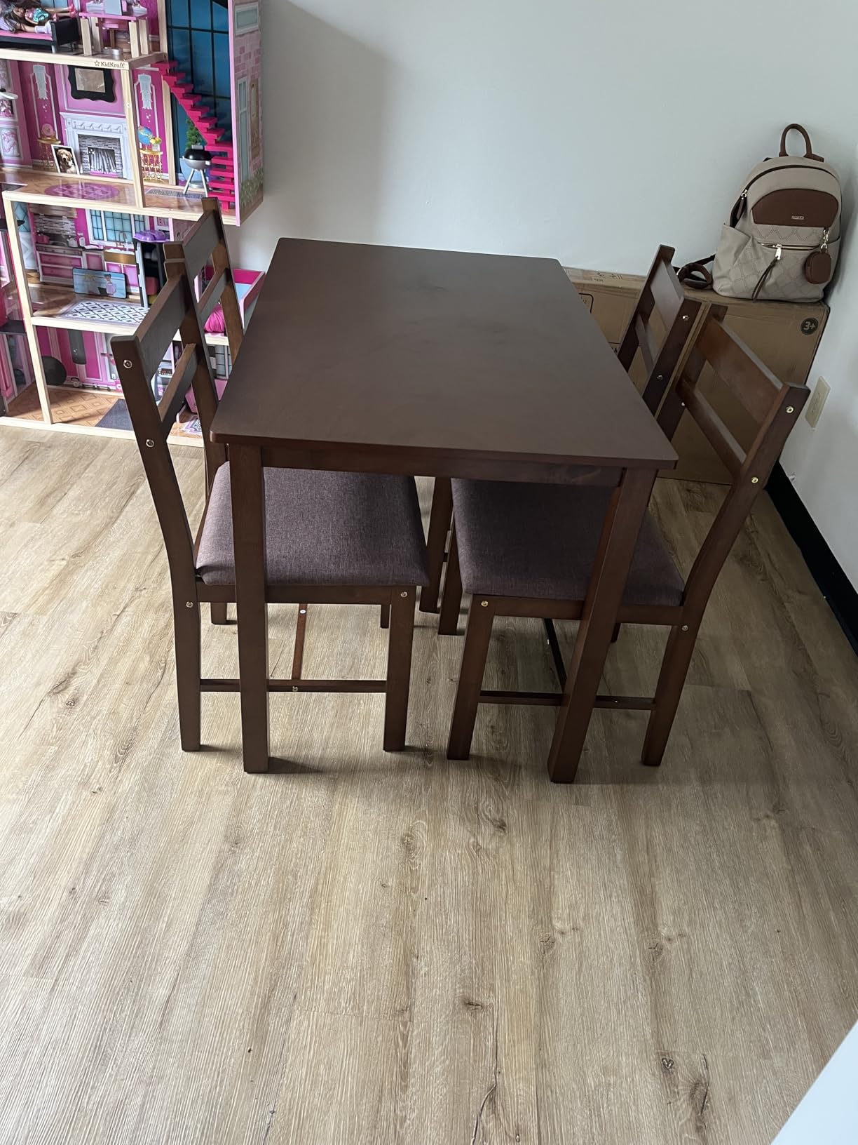 HOMCOM 5-Piece Solid Wood Dining Table Set for 4, Light Brown and Brown | Farmhouse Kitchen Table, Upholstered Chairs, Small Space, Dining Room, Breakfast Nook customer photo 1