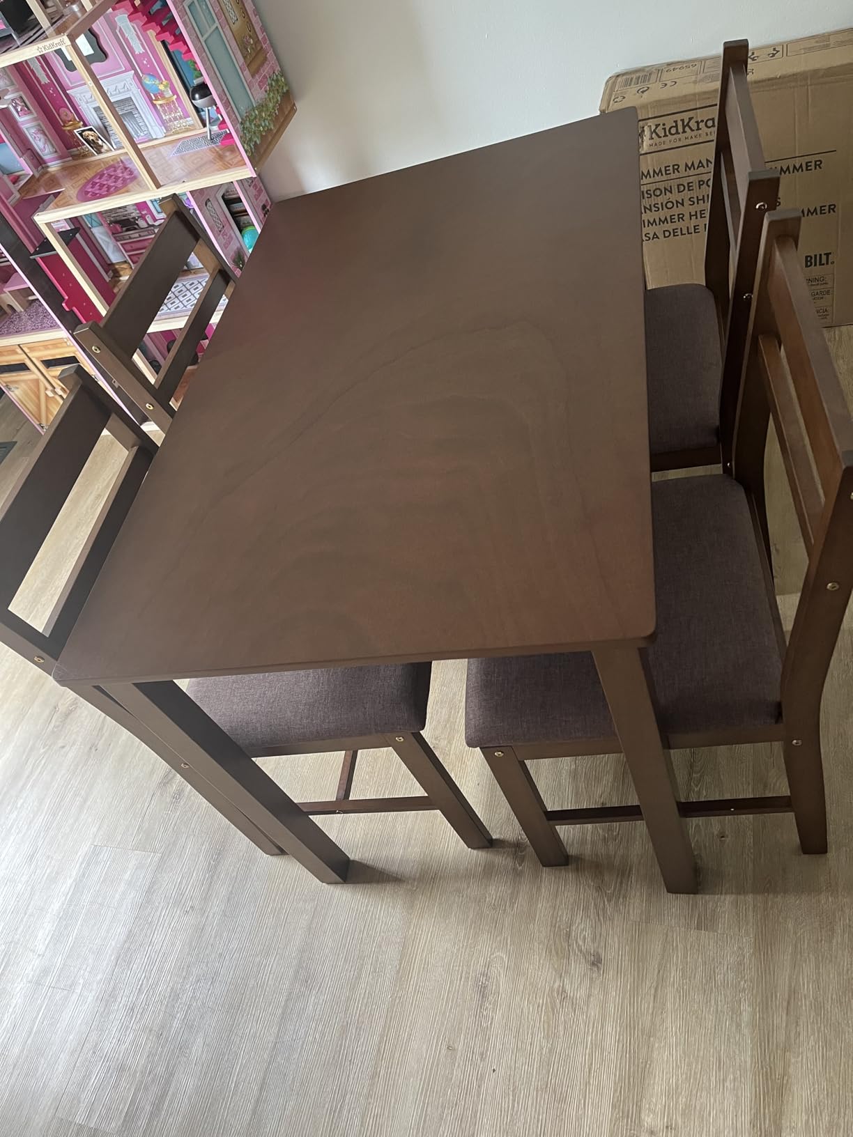 HOMCOM 5-Piece Solid Wood Dining Table Set for 4, Light Brown and Brown | Farmhouse Kitchen Table, Upholstered Chairs, Small Space, Dining Room, Breakfast Nook customer photo 2