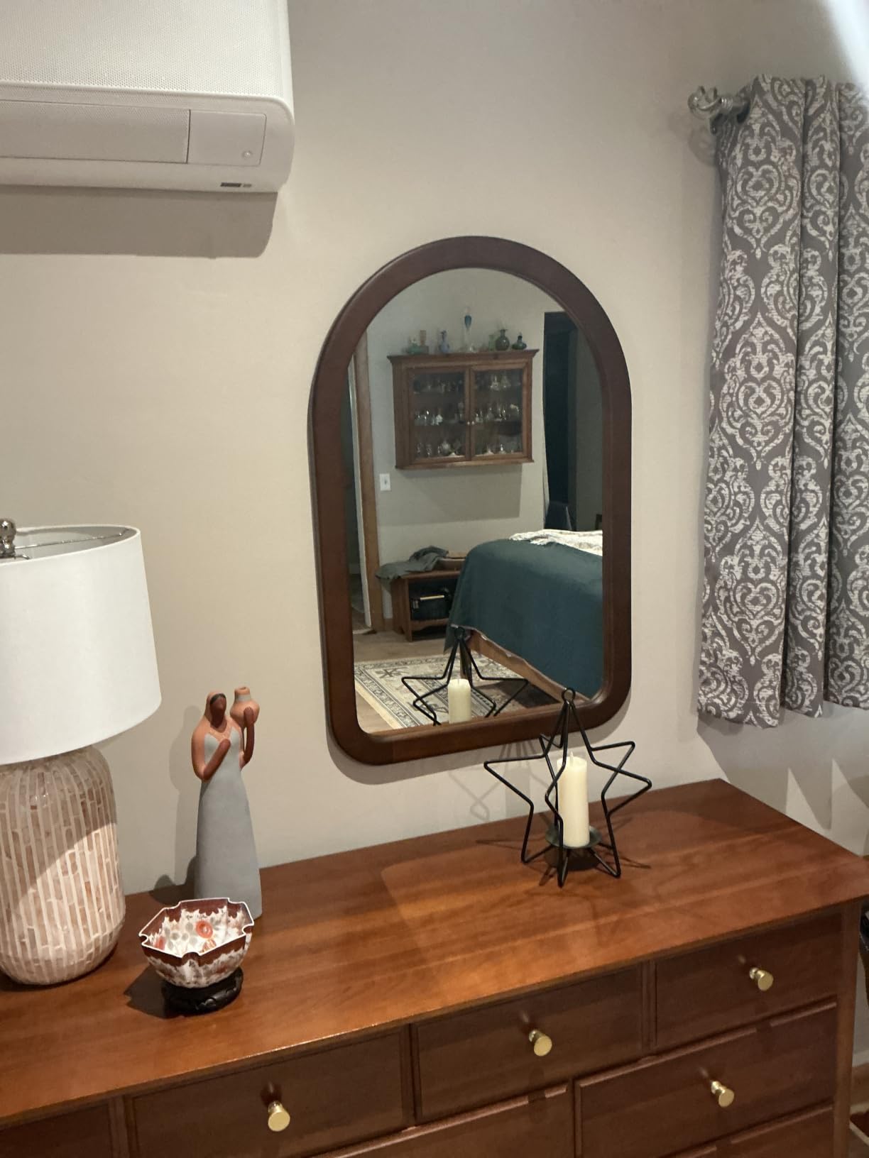 Arched Mirror 30 x 48 Inch, Walnut Brown Wood Rustic Bathroom Tempered Wall Mirror with Wood Frame, Round Corner Arch Farmhouse Wooden Vanity Mirror for Living Room, Entryway or Bedroom customer photo 1