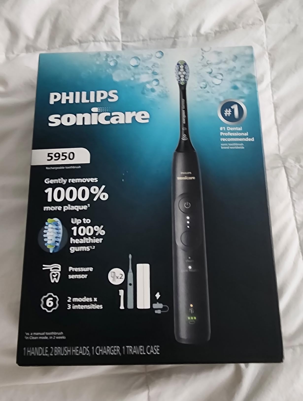 Philips Sonicare 5950 Series Electric Toothbrush, with Pressure Sensor, for Sensitive Gums, 6 Brushing Settings, SmarTimer, BrushPacer, 21-Day Runtime, Travel Case, White, HX7130/03 customer photo 1