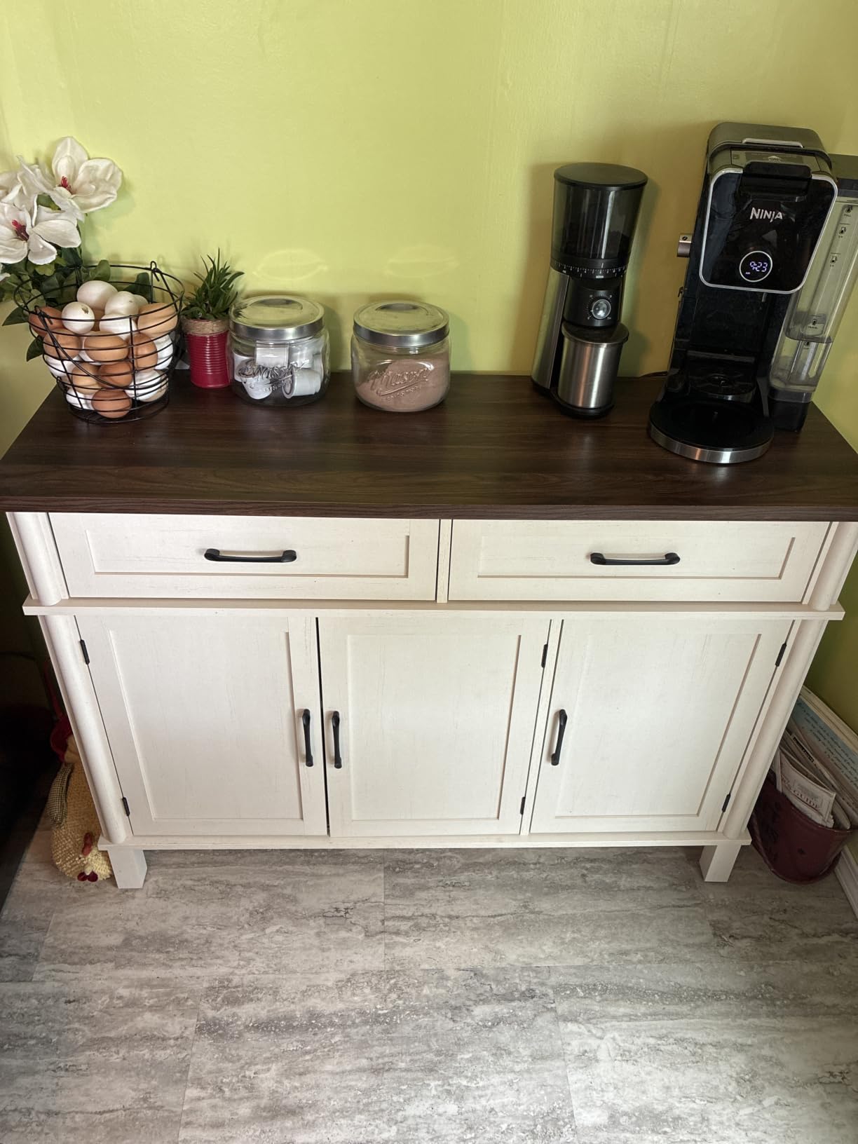 55 Inch Buffet Cabinet with Storage, Farmhouse Sideboard Buffet w/2 Drawers and 3 Doors, Wood Coffee Bar Cabinet with Adjustable Shelves, Sideboard Storage for Kitchen, Living Room, Brown customer photo 2