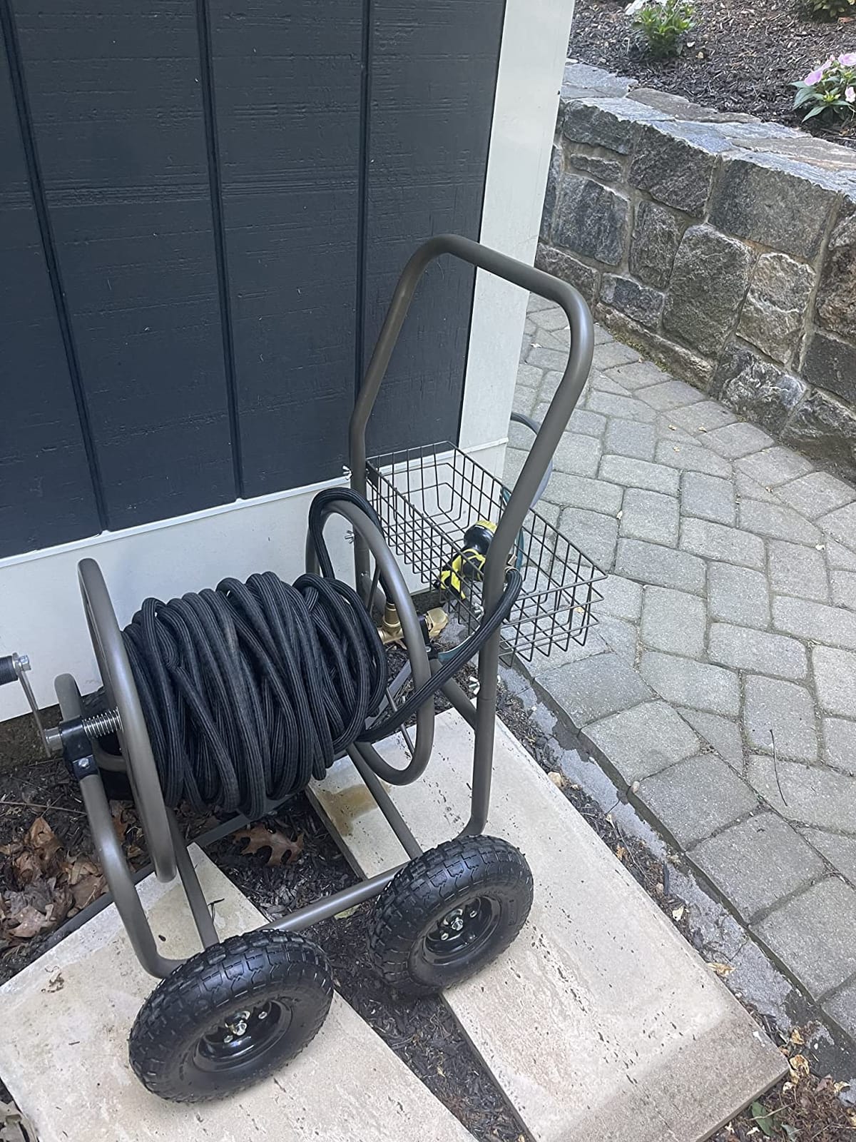 Liberty Garden Residential Grade Four Wheel 250 Foot Capacity Steel Frame Water Hose Reel Cart with Basket for Backyard, Garden, or Home, Brown, Bronze customer photo 1