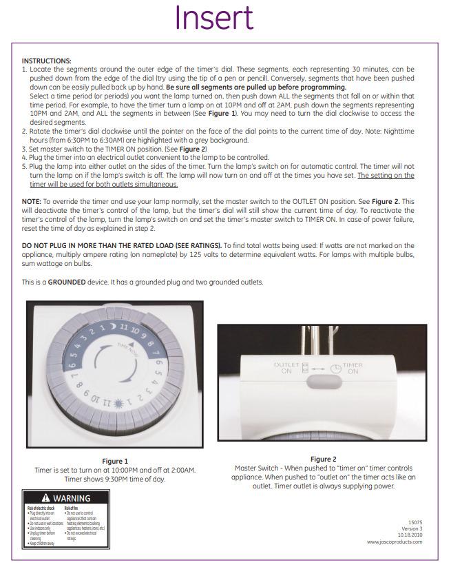 GE 24‑Hour Plug-in Mechanical Timer Outlet, 2 Grounded Outlets, 1 Pack customer photo 2