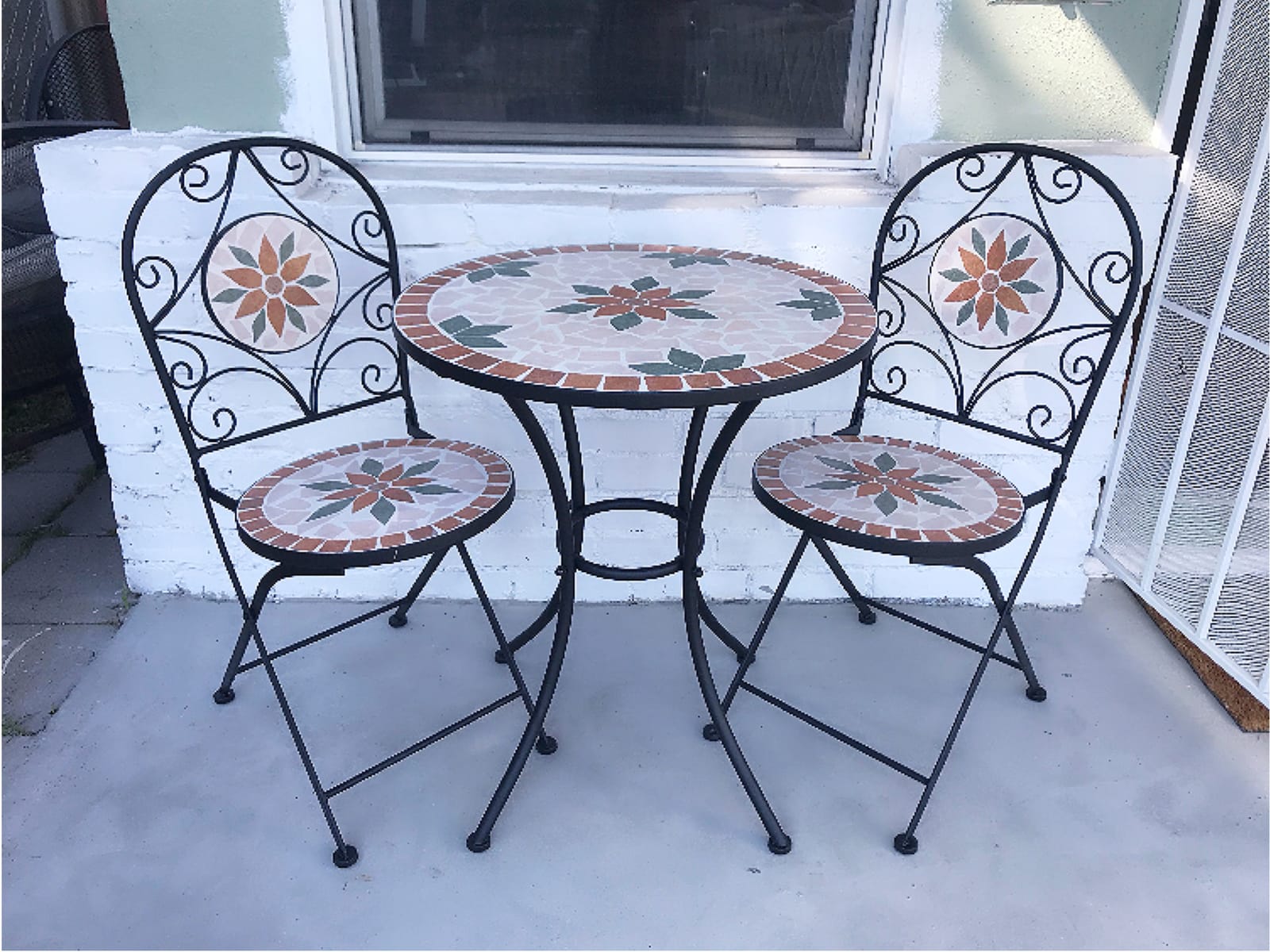 Alpine Corporation Indoor/Outdoor 3-Piece Mosaic Bistro Set Folding Table and Chairs Patio Seating, Tan customer photo 1