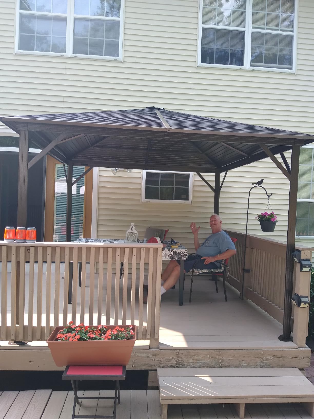 Outsunny 10' x 12' Hardtop Gazebo with Curtains and Netting, Permanent Pavilion Metal Single Roof Gazebo Canopy with Aluminum Frame and Hooks, for Garden, Patio, Backyard, Coffee Brown customer photo 2