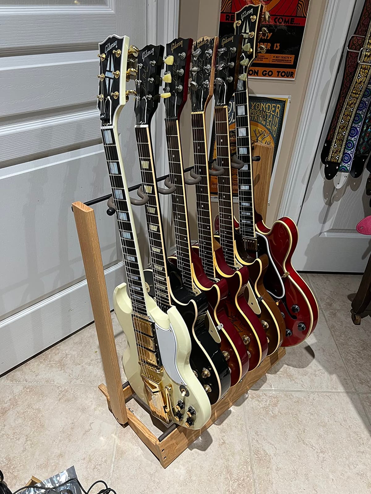 String Swing Guitar Stand, Multi Guitar Rack for Acoustic, Electric, Bass Guitars, Hand Welded Steel & Black Walnut Hardwood, Padded Guitar Holders, Guitar Stands Floor - USA Made customer photo 2