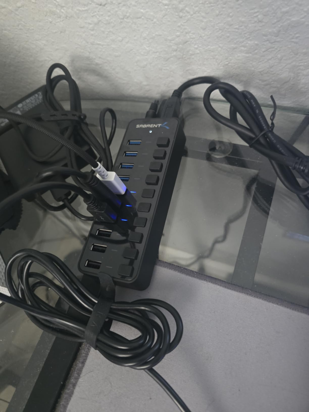 SABRENT 10-Port Powered USB 3.0 Hub, 3 Charging Ports, 60W (HB-B7C3) | Individual power switches & LEDs; for PC, Mac, Xbox, PS5, laptop, desktop customer photo 1