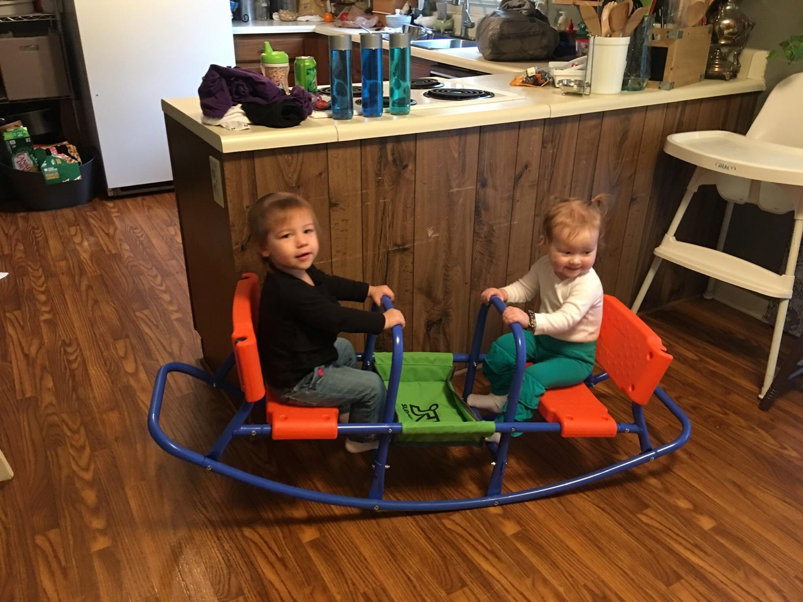 PLATPORTS Double Rocking Seesaw – 2-Seater Teeter Totter for Kids Ages 3-5 – Outdoor Ride-On Playground Toy for Two Children – Durable Steel Rocking Chair Seesaw for Backyard Fun customer photo 2