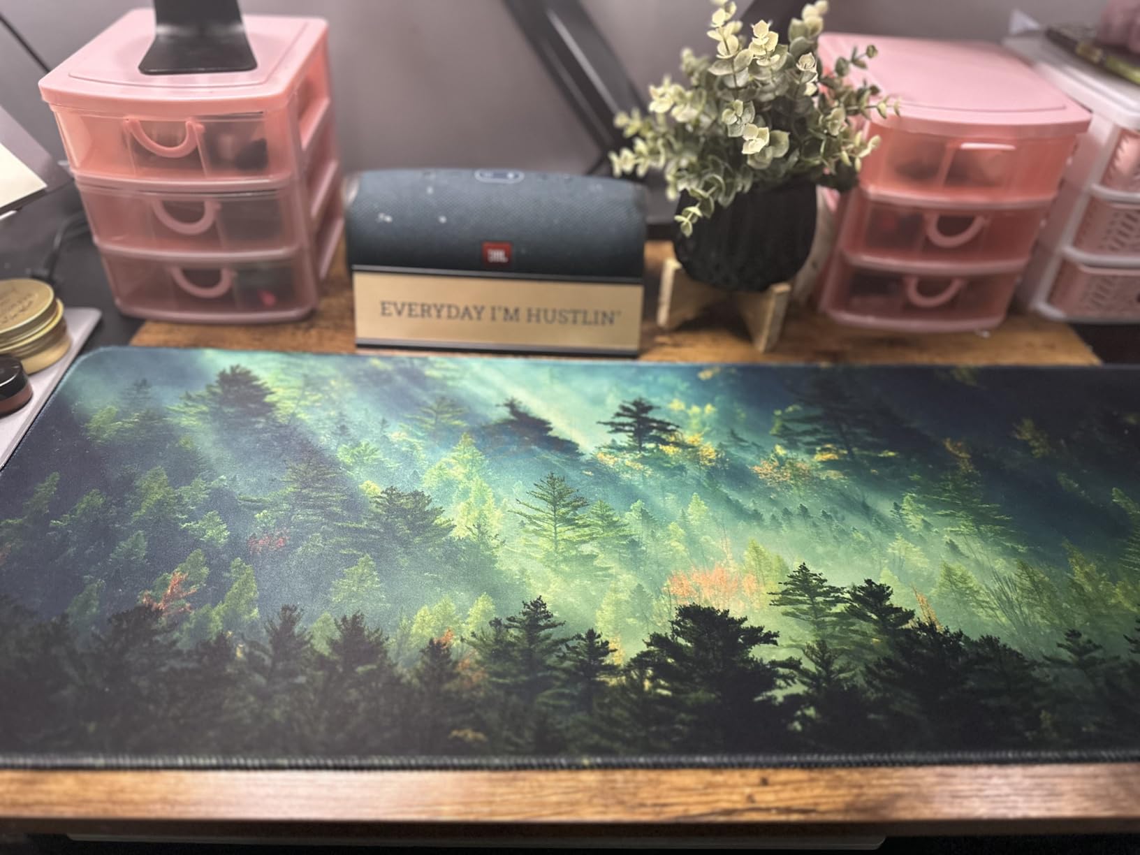 Galdas Mouse Pad For Gaming,Forest Background Pattern XXL XL Large Mouse Mat Long Extended MousePad Desk Mat Non-Slip Rubber Mice Pads Stitched Edges Thin (31.5 x 11.8 x 0.12 Inches) Tree customer photo 2
