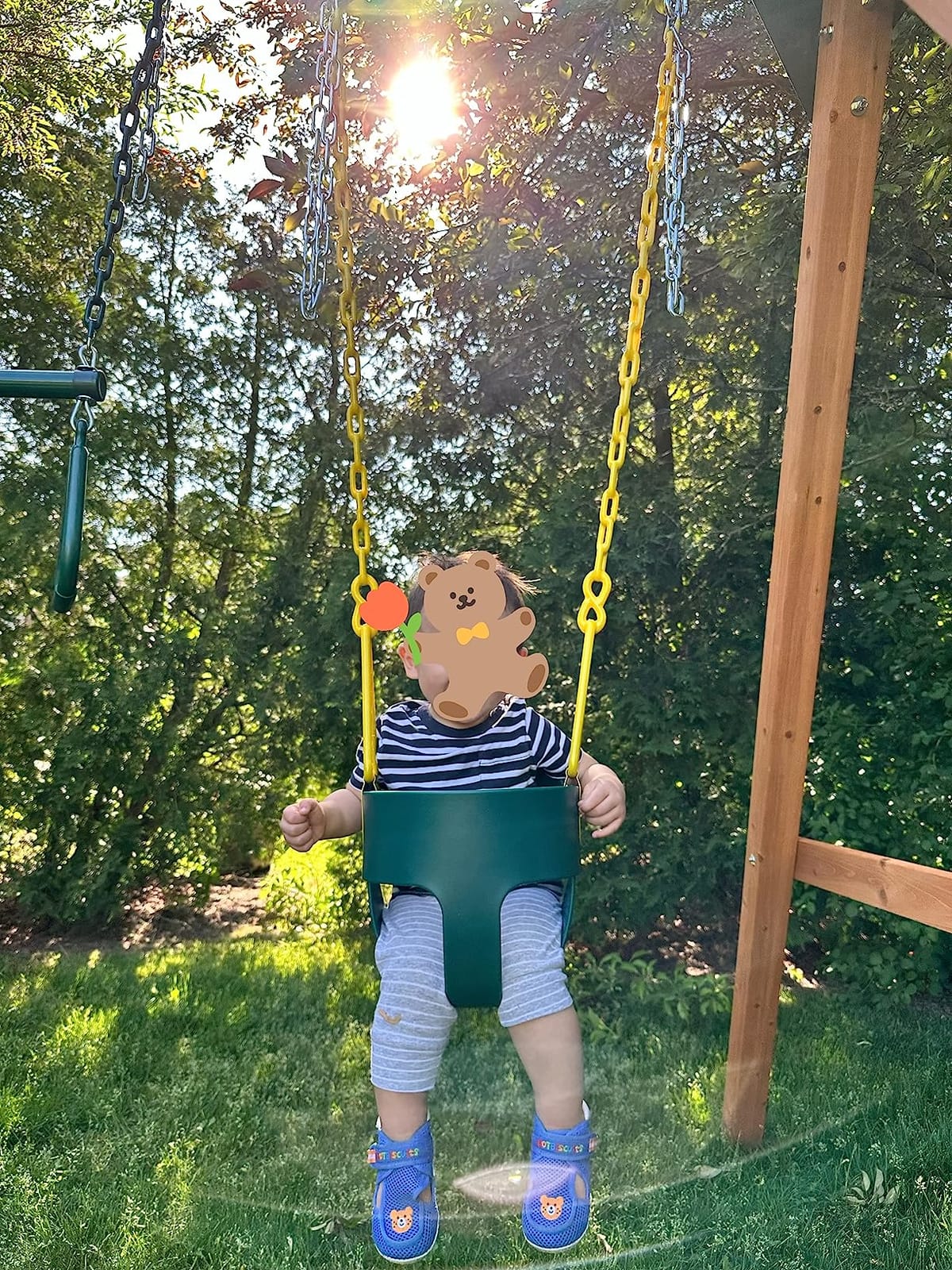 Deluxe High Back Full Bucket Toddler Swing with Pinch Protection, Green customer photo 2