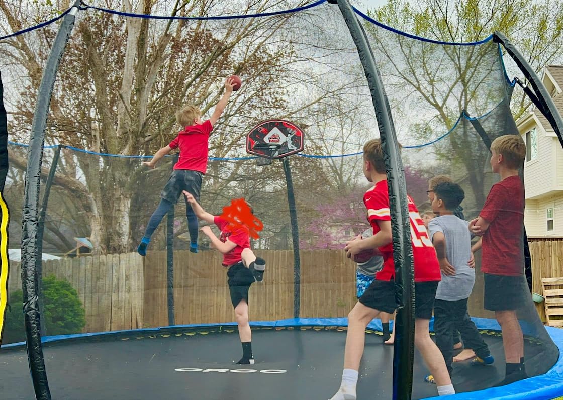 Jump Tastic Trampoline Trampoline Basketball Hoop, Fits Straight and Curved Pole Basketball Hoop for Trampoline, Universal Attachment with Mini Ball and Pump customer photo 2