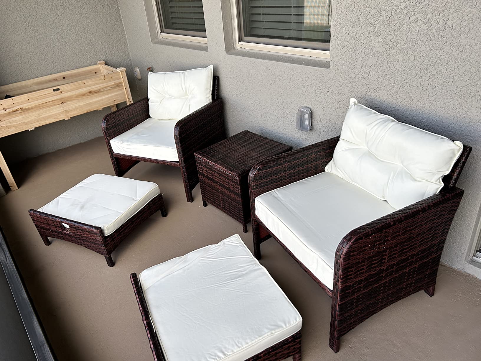 Pamapic 5 Pieces Patio Furniture Set, Rattan Balcony Furniture with Ottomans, PE Wicker Outdoor Patio Chairs Set with Coffee Table for Poolside, Porch, Lawn, Garden, Balcony(Beige) customer photo 2