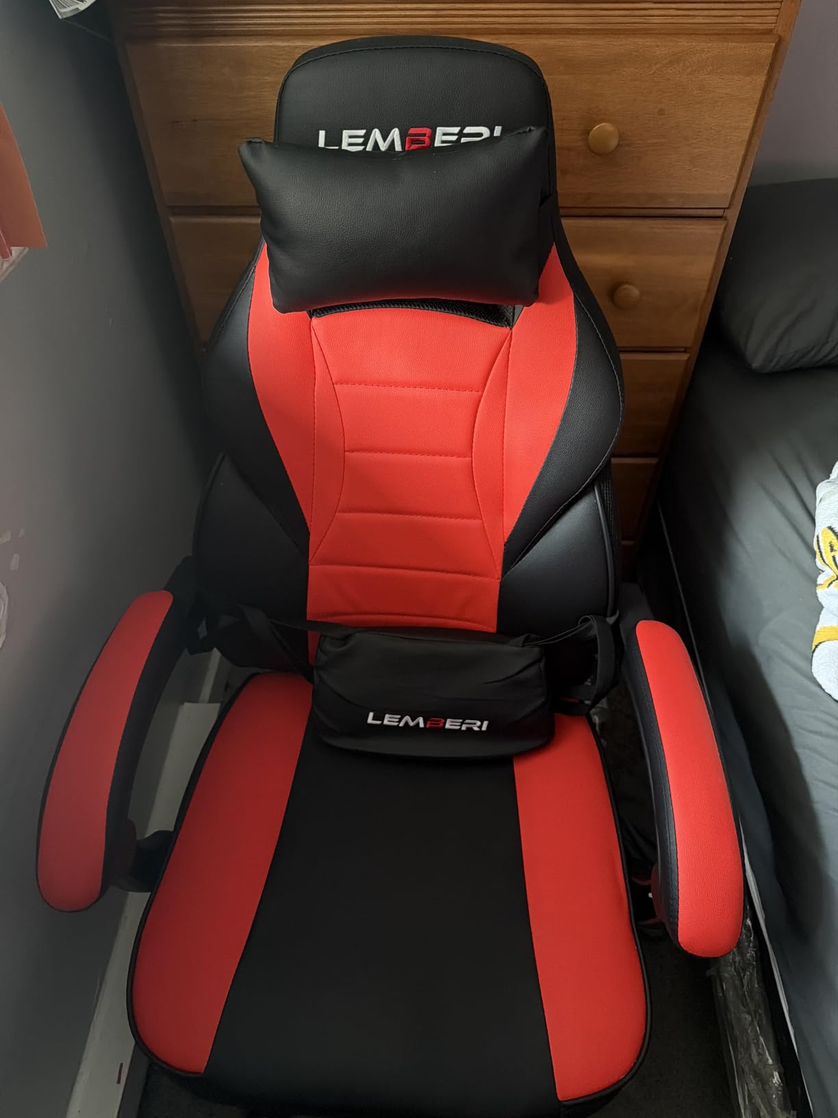 LEMBERI Big and Tall Gaming Chair 400lb Capacity, Heavy-Duty Office Chair with Reinforced Footrest, Wide Seat High Back PC Desk Chair with Linkage Armrests, Thickened Steel Frame, PU Leather, Blue customer photo 2