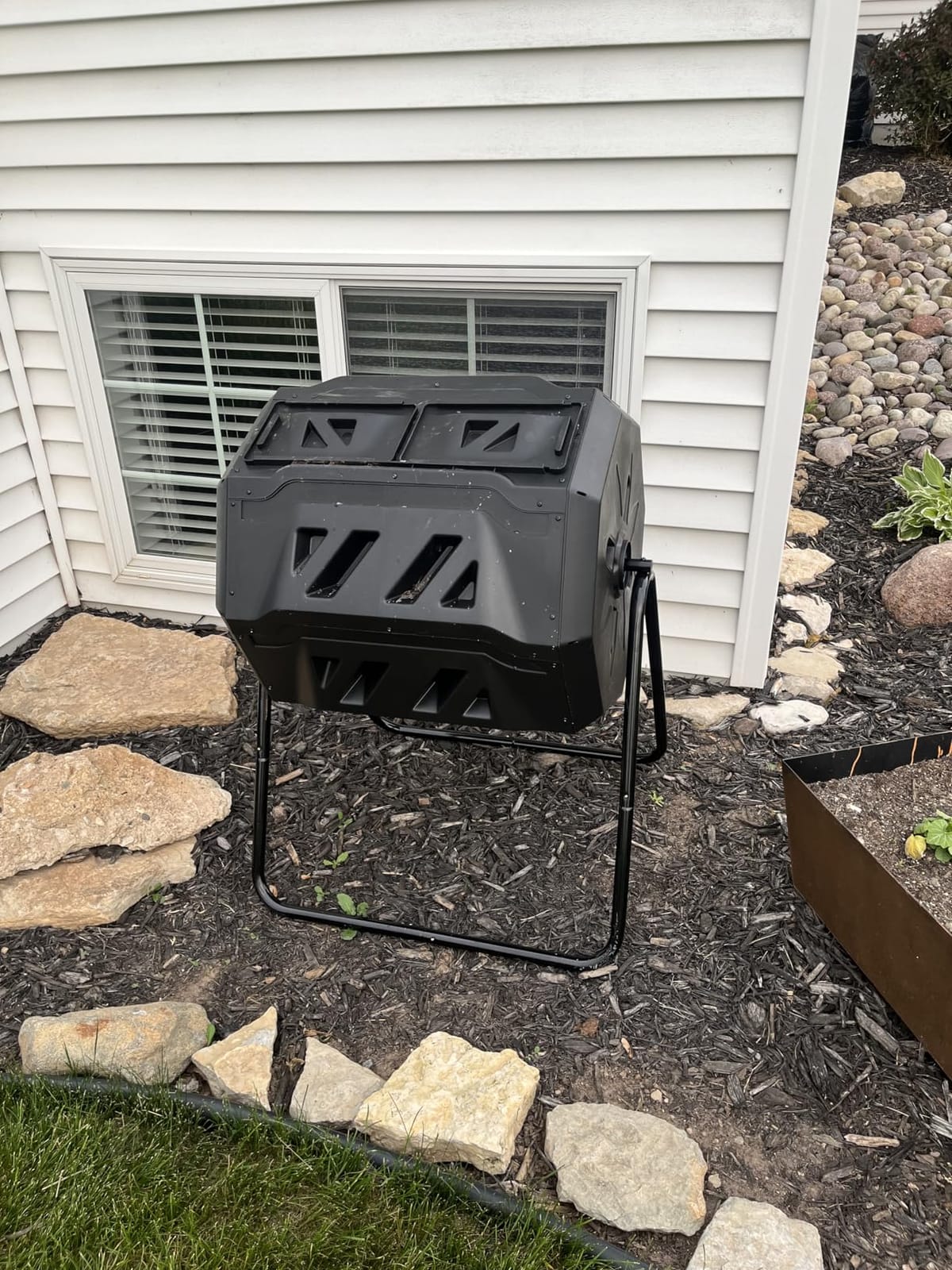 F2C Compost Bin Outdoor 43 Gallon Garden Dual Chamber Composter Bin - Bundled with Pearson's Gardening Gloves, BPA Free, Heavy-Duty Steel Frame, Rotating Tumbler with Sliding Doors -Black customer photo 1