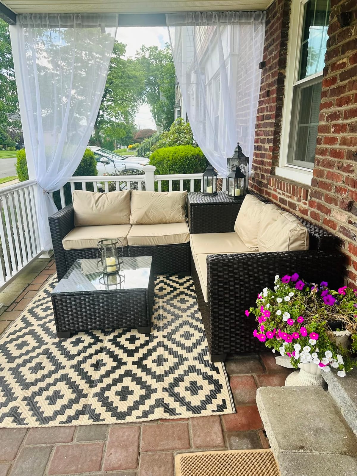 Valita Wicker Patio Furniture Set 4 Pieces Outdoor Sectional Conversation Sofa Set with Storage Box and Glass Table with Cushions and Furniture Covers, Khaki customer photo 1
