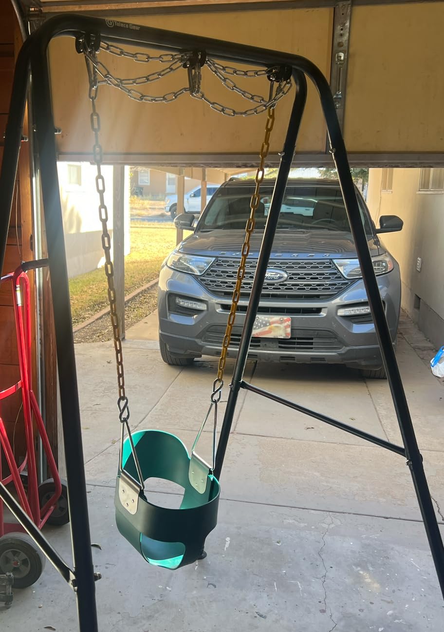 Jungle Gym Kingdom Baby Swing Outdoor - Heavy Duty Toddler Swing Set Accessories, High Back, Full Bucket Seat with Coated Chains for Outdoor Use - Fully Assembled - Green customer photo 1