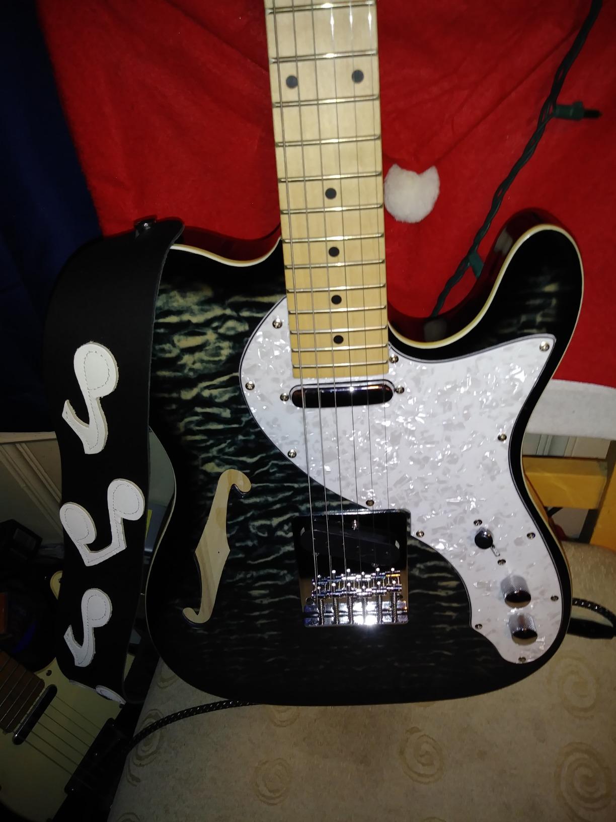 Grote Electric Guitar Semi-Hollow Body Single F-Hole Printed Tele Style Guitar Full-Size Basswood with Canadian Maple neck Chrome Hardware(Black) customer photo 2