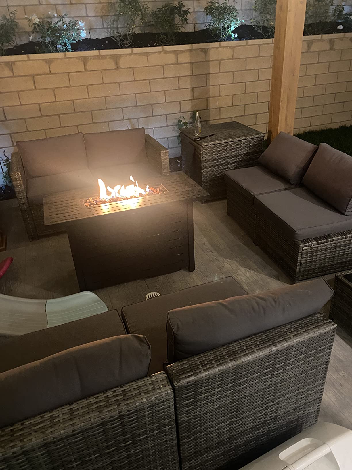 Tangkula 9 Pieces Patio Rattan Furniture Set, Patiojoy Sectional Sofa Set w/Storage Box, Coffee Table, Outdoor Wicker Conversation Set w/ 42” ETL Approved Propane Fire Pit Table (Black) customer photo 2