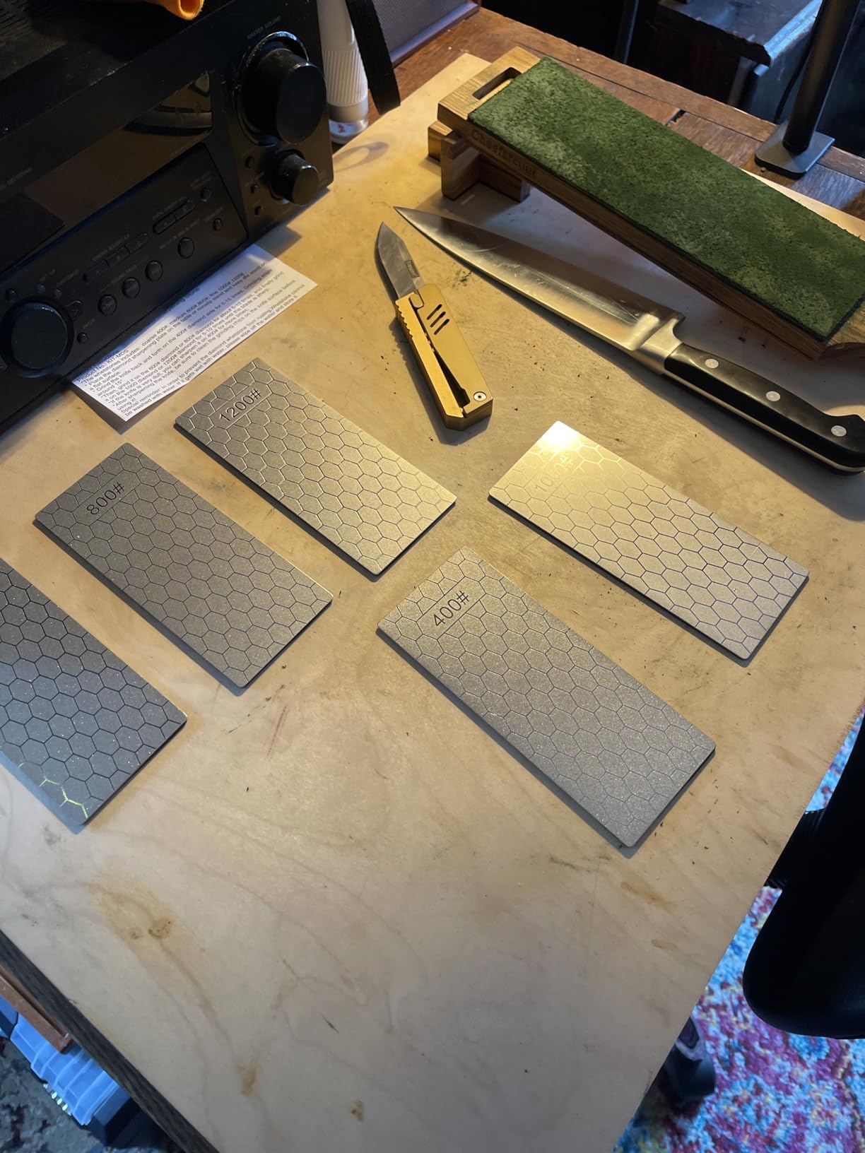 Diamond Sharpening Stone, 5 Pcs Knife Sharpening Stone with Extra Fine/Coarse Plate and Non-slip Base, 400/600/800/1000/1200 Grit customer photo 1