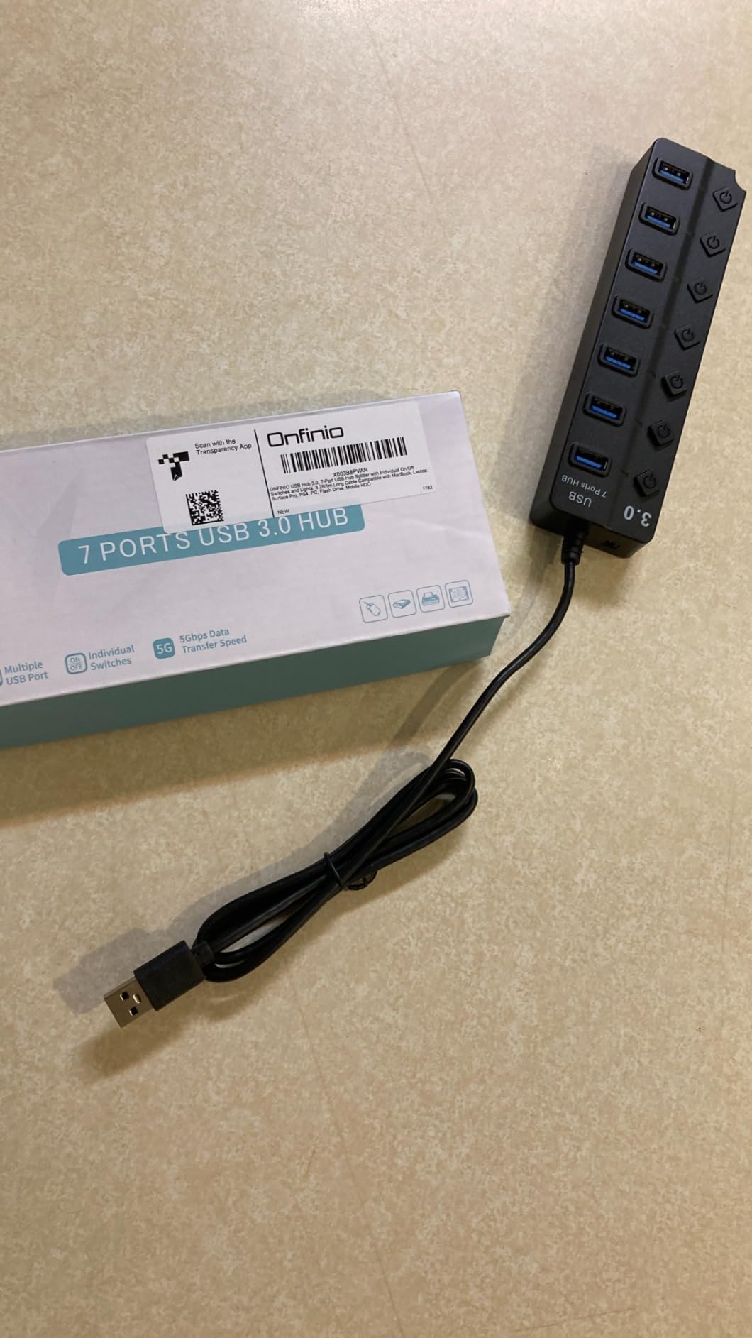 USB Hub 7 Port, USB Splitter with Individual On/Off Switches and Lights. customer photo 1
