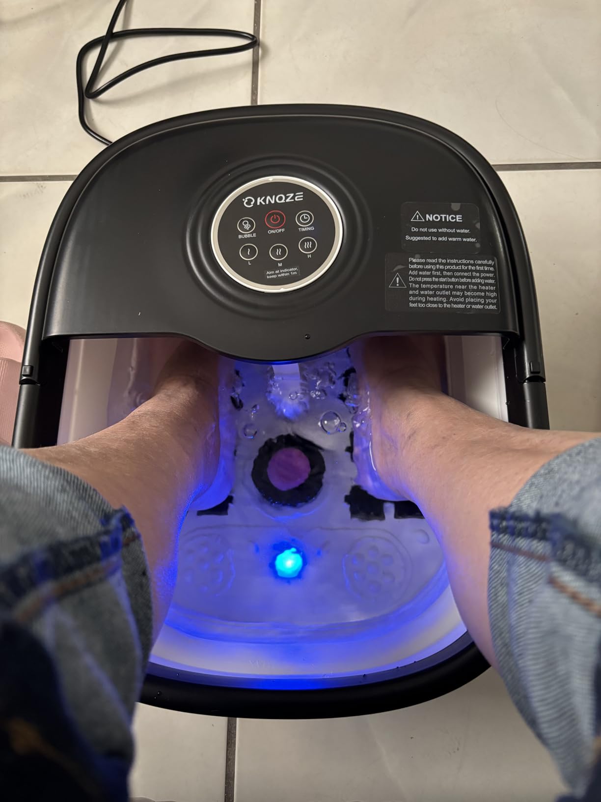 KNQZE Collapsible Foot Spa Bath with Heat & Remote Control, Bubble Massage, Temperature Control, Red Light (Black) customer photo 2