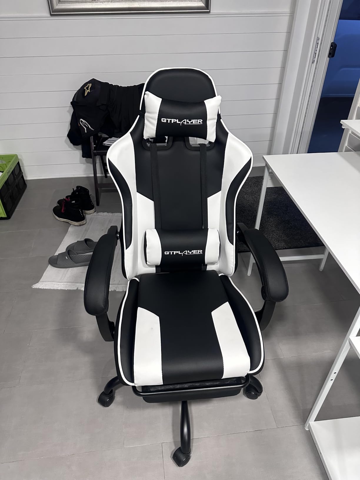 GTPLAYER Gaming Chair, Computer Chair with Footrest and Lumbar Support, Height Adjustable Game Chair with 360°-Swivel Seat and Headrest and for Office or Gaming (White) customer photo 1