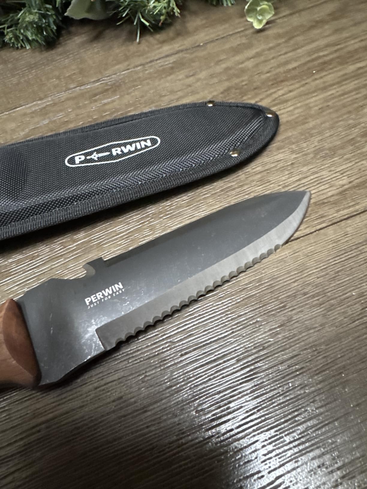 PERWIN Hori Hori Garden Knife, Garden Tools with Sheath for Weeding, Planting, Digging, 7